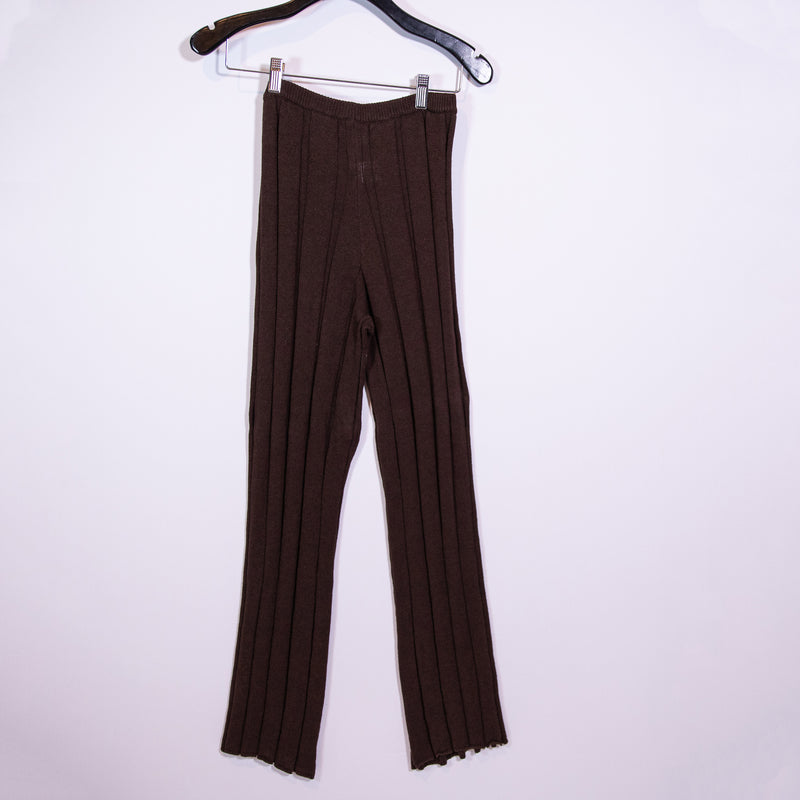 Dissh Women's Linen Cotton Knit Stretch Straight Leg Casual Pants Chocolate XS