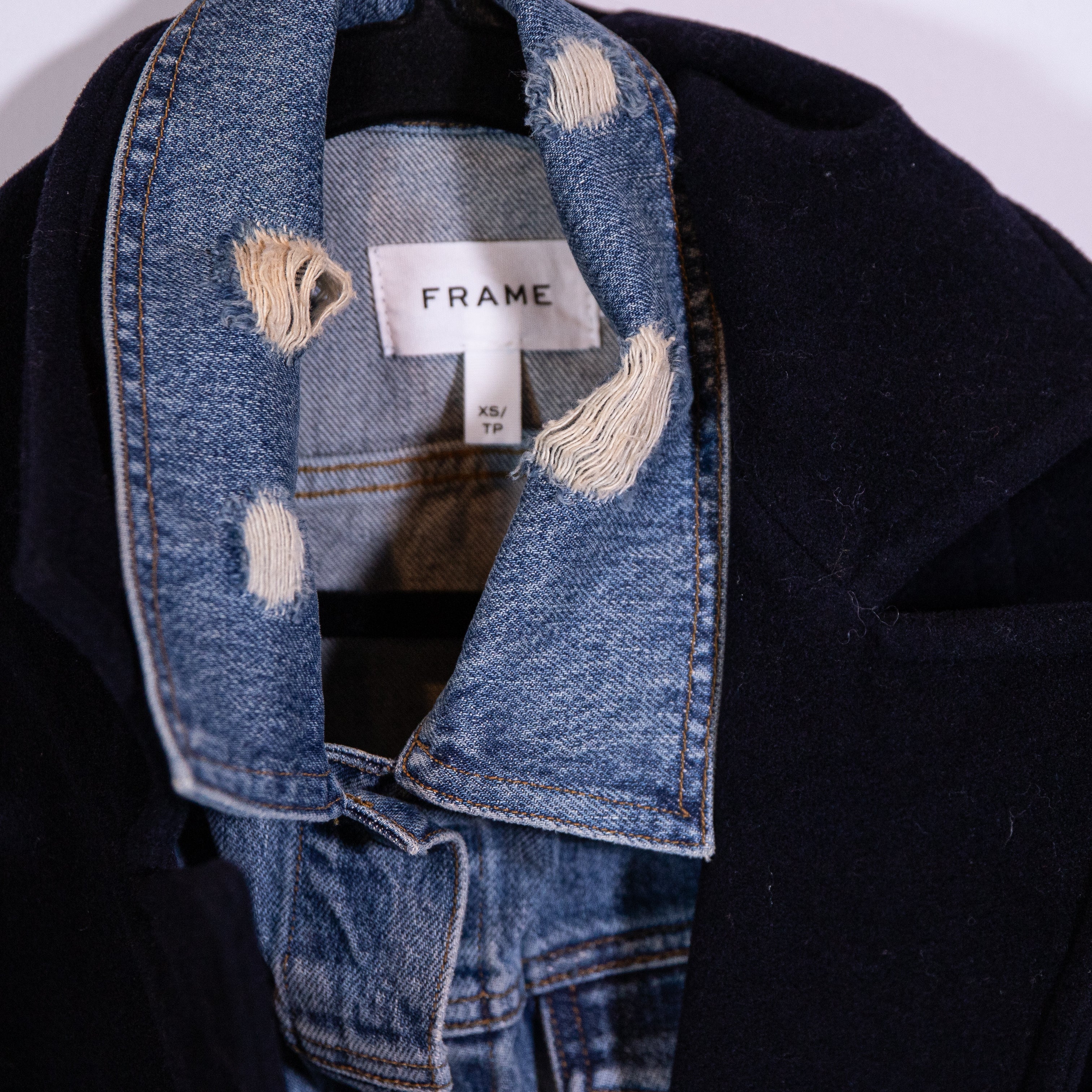 Frame Women's Cotton Wool Felt Cashmere Blend Mix Double Breasted Peacoat Navy