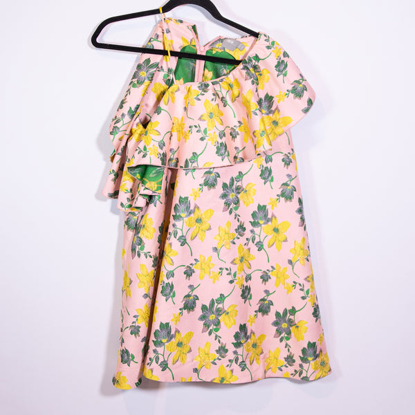 ASOS Organza Bardot Yellow Pink Floral Flower Print Pattern Mini Dress 4
