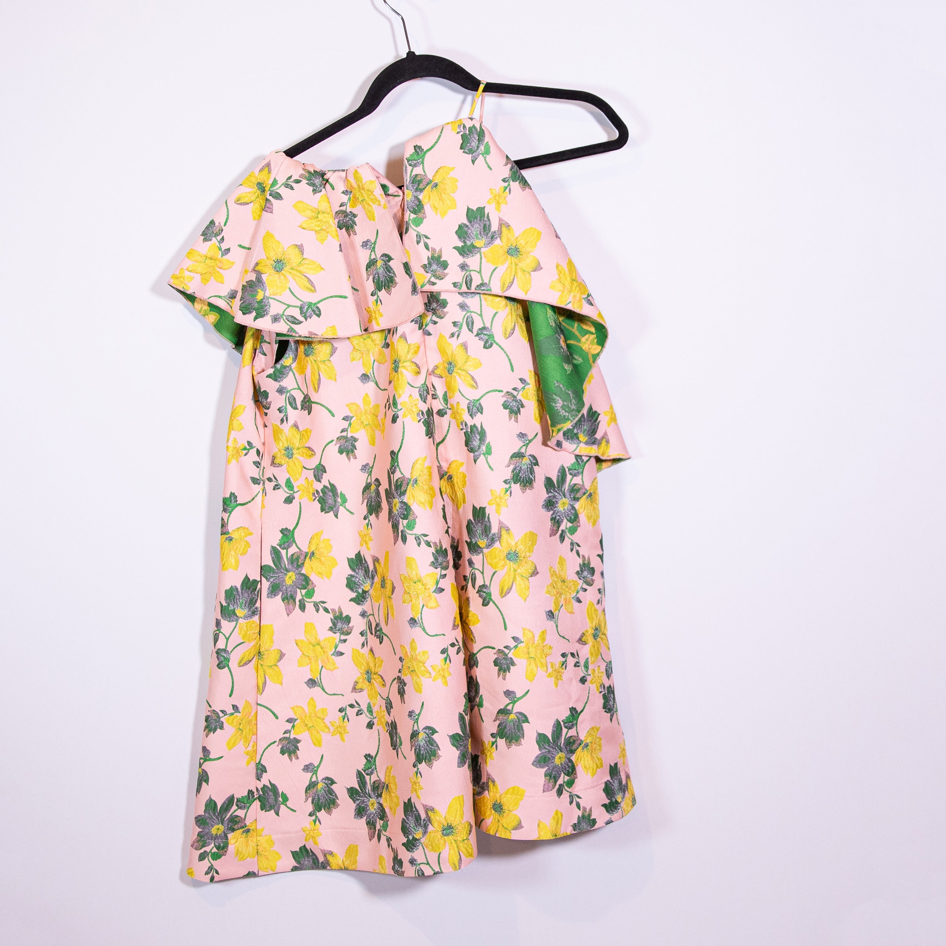 ASOS Organza Bardot Yellow Pink Floral Flower Print Pattern Mini Dress 4