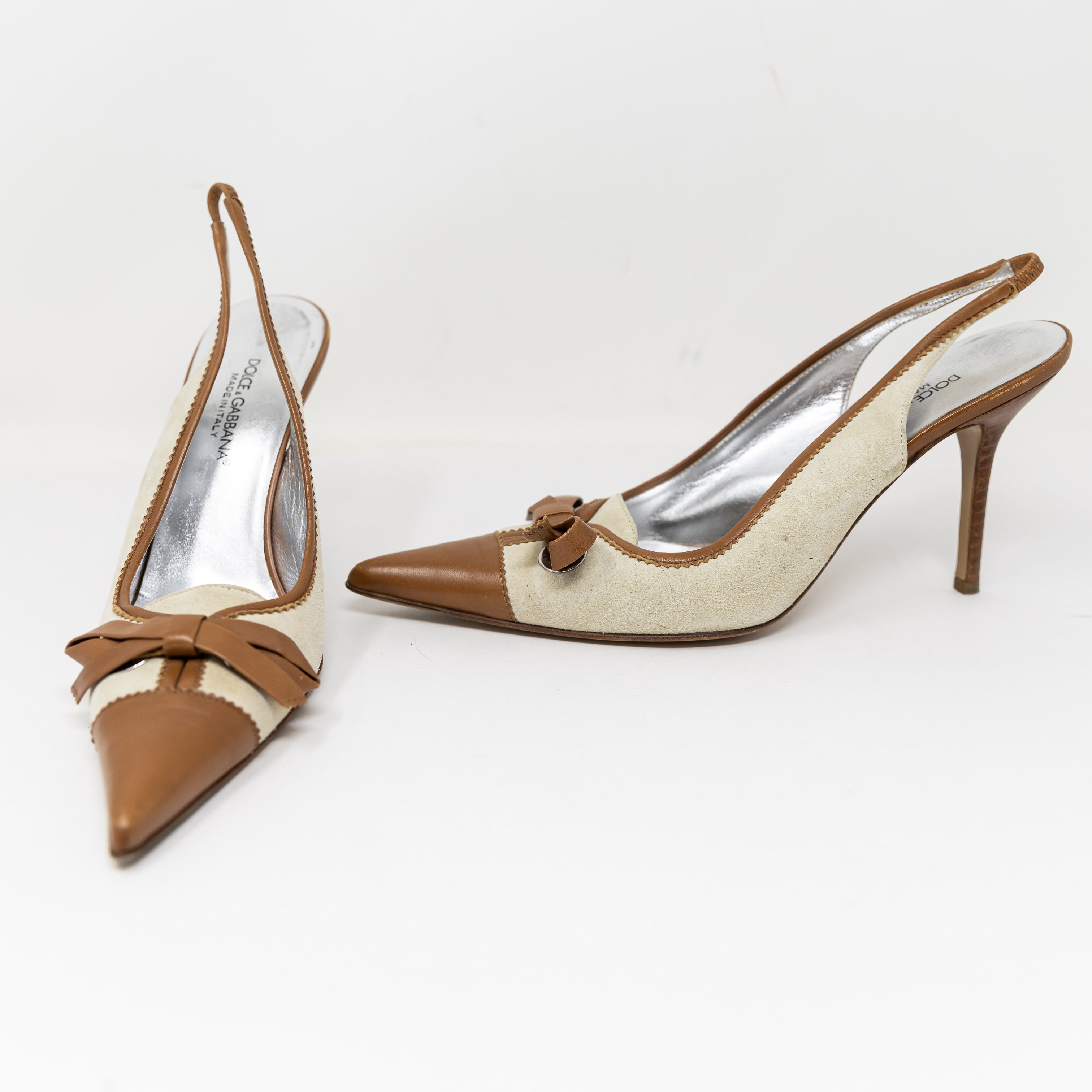 Dolce & Gabbana Made In Italy Genuine Suede Leather Pointed Toe Bow Pumps Heels