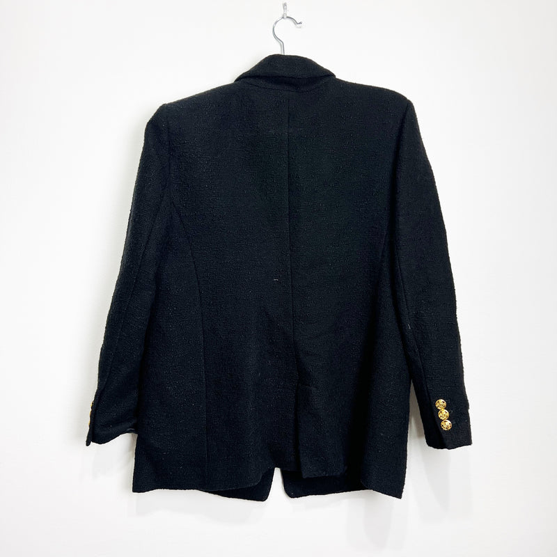 Zara Textured Knit Lapel Double Breasted Sculptural Buttons Blazer Jacket Black