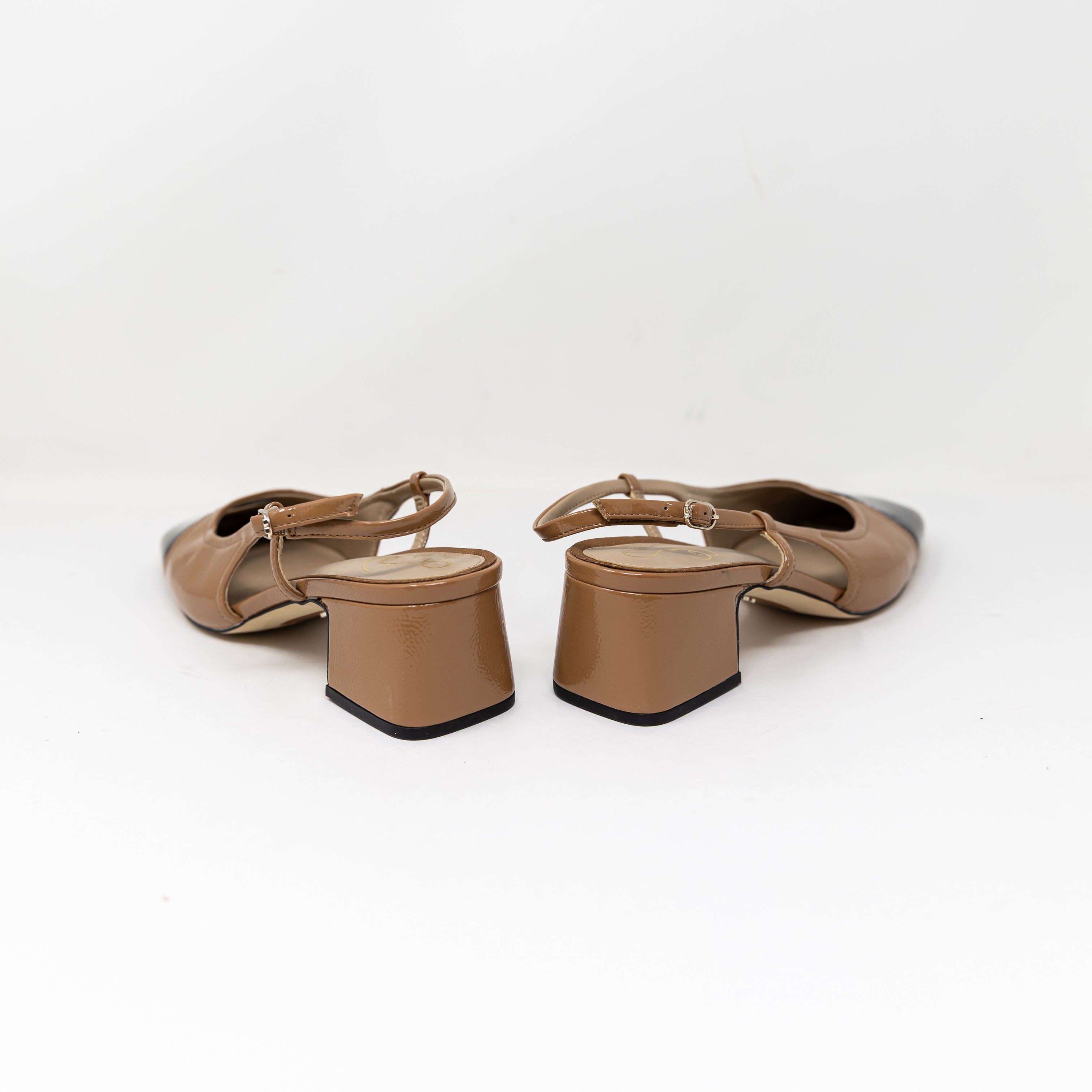 NEW Sam Edelman Tarra Patent Leather Slingback Block Heel Square Toe Shoes Camel