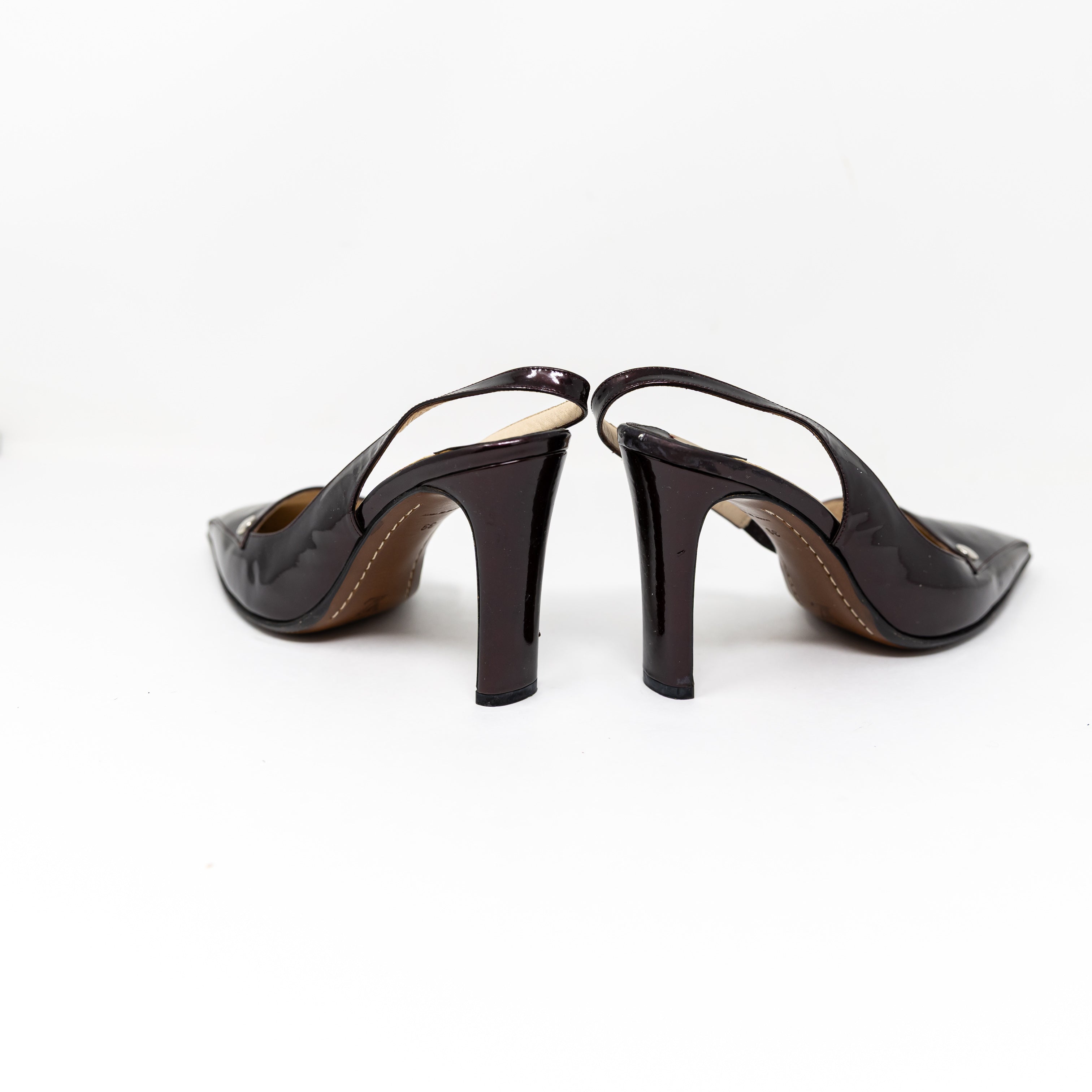Louis Vuitton Made In Italy Patent Leather Pointed Toe Slingback High Heels Shoe
