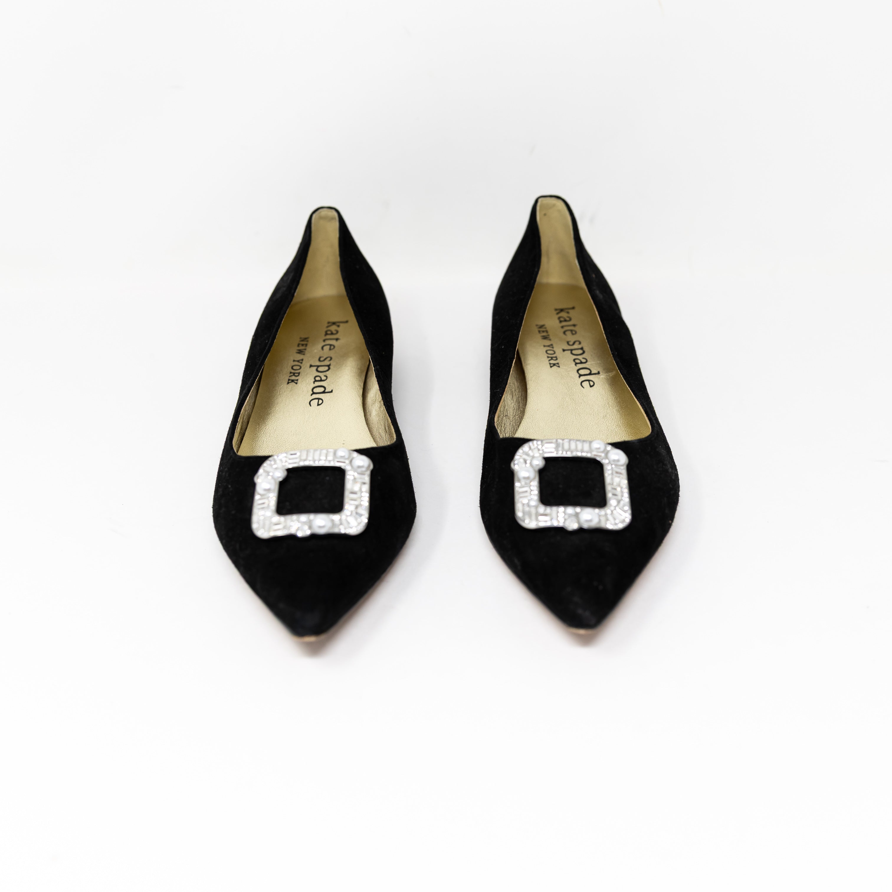 Kate Spade Buckle Up Suede Crystal Jewel Diamond Embellished Ballet Flats Shoes