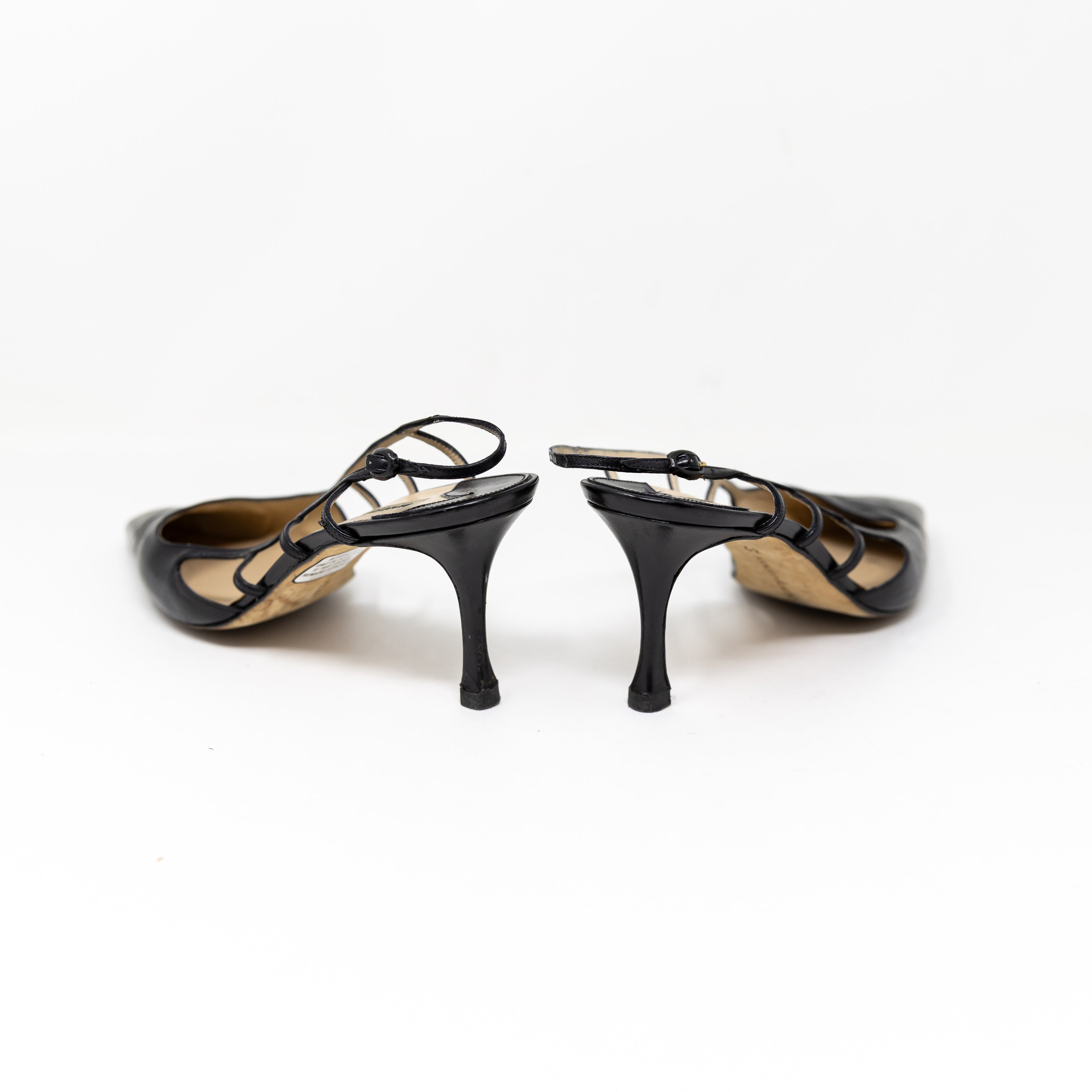 Manolo Blahnik Genuine Leather Slingback Strappy Cage Pumps Heels Shoes Black 9
