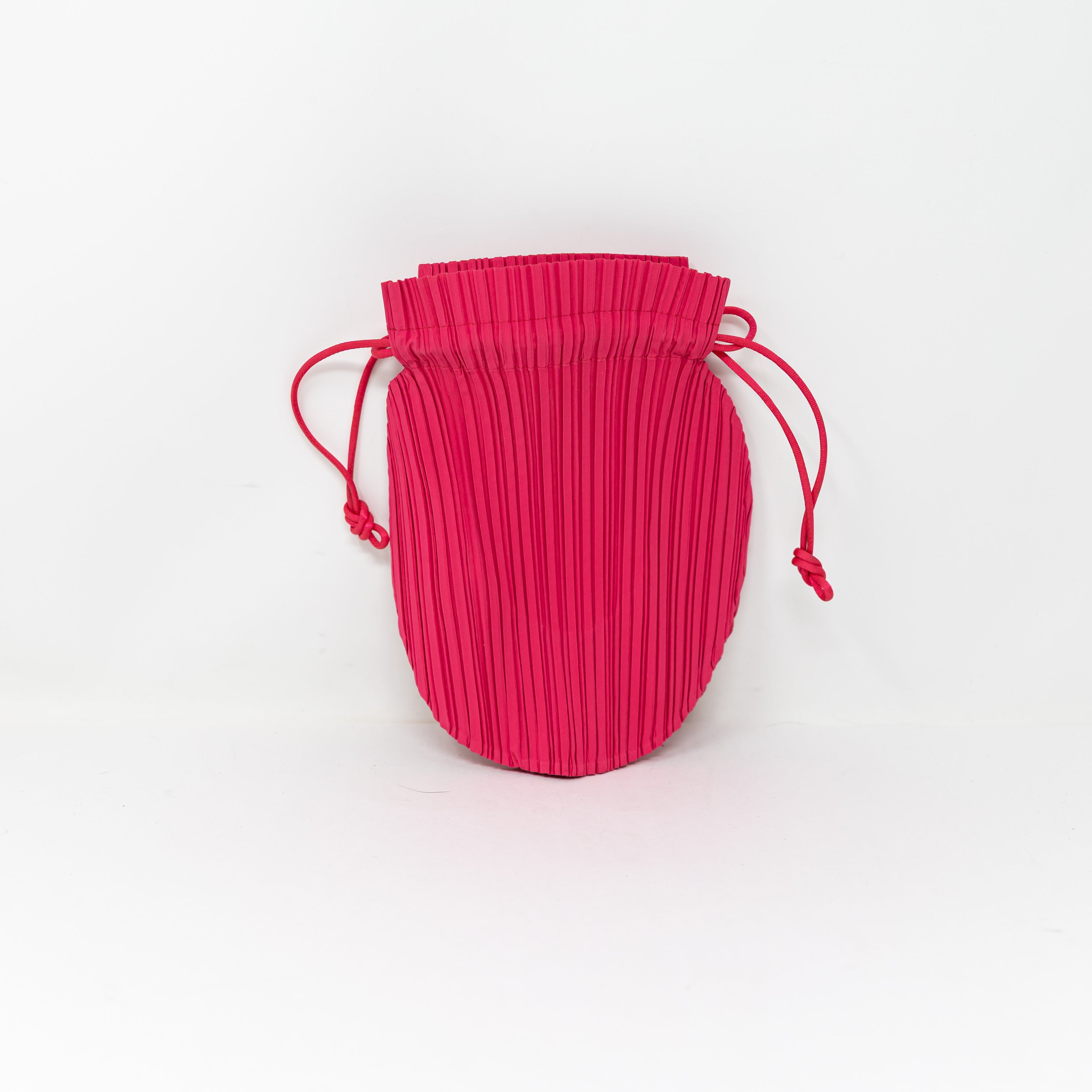 Issey Miyake Pleats Pleats Cinch Top Mini Pouch Purse Hot Pink