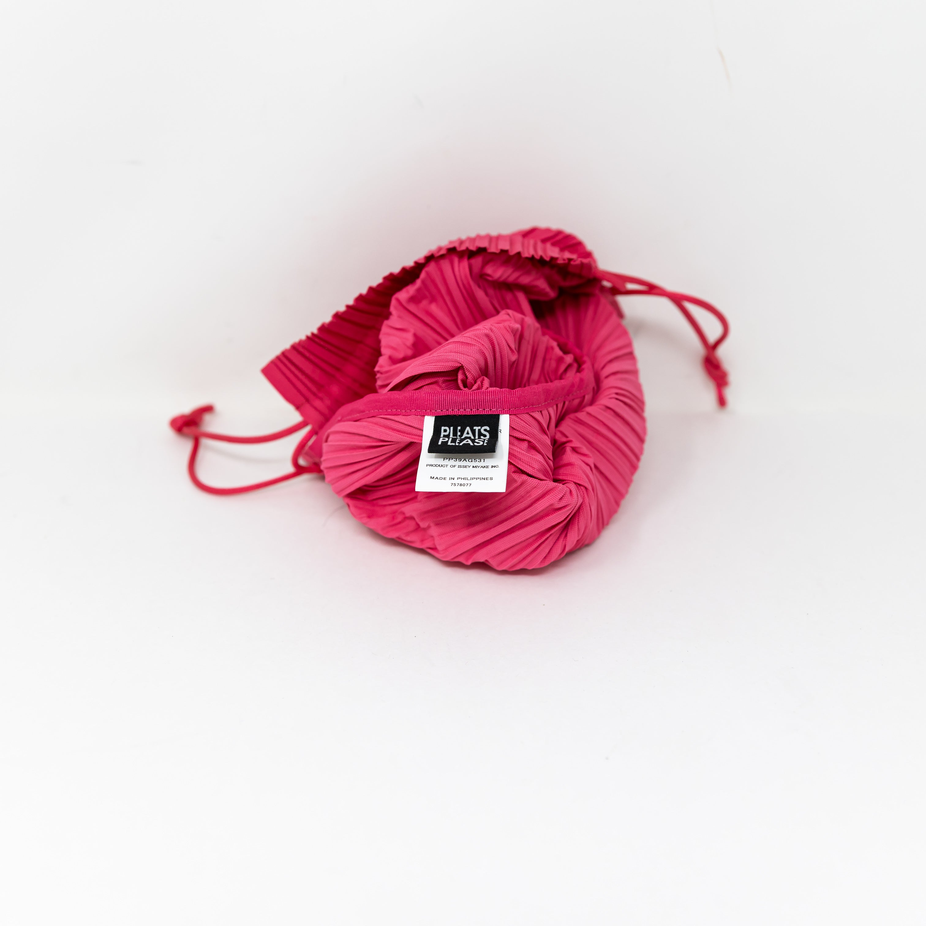 Issey Miyake Pleats Pleats Cinch Top Mini Pouch Purse Hot Pink