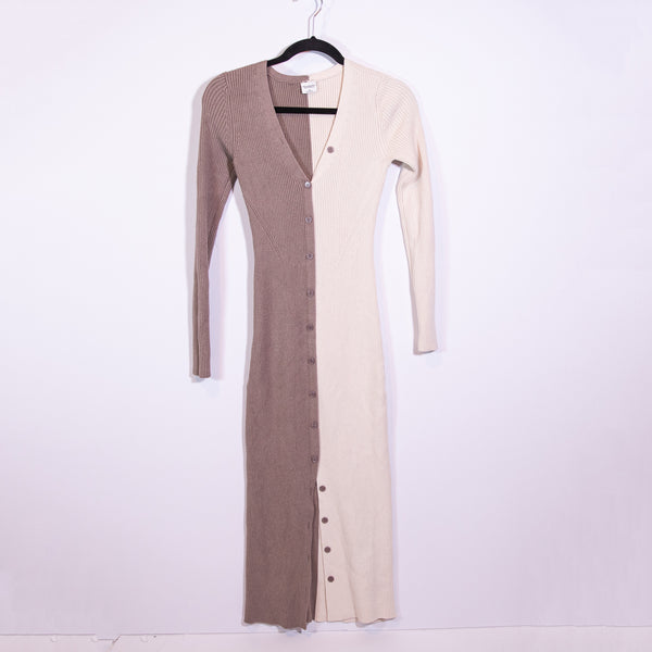 Abercrombie &amp; Fitch Ribbed Knit Stretch Button Front Two Tone Sweater Dress M