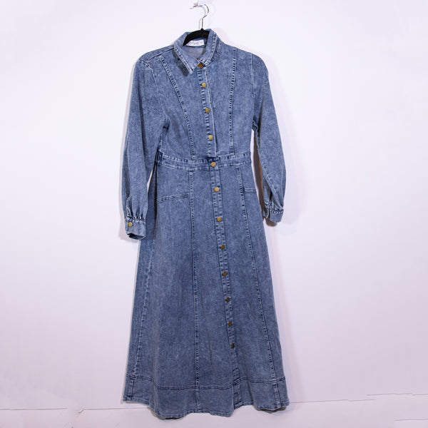 Petal + Pup Emberly Cotton Stretch Long Sleeve Stretch Denim Maxi Dress