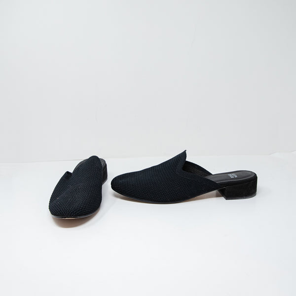 Eileen Fisher Betsy Knit Stretch Slip On Backless Block Heel Mule Shoes Black