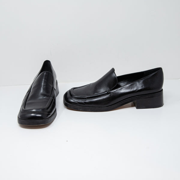 Vince Women's Doris Genuine Leather Square Toe Slip On Block Heel Loafers Shoes