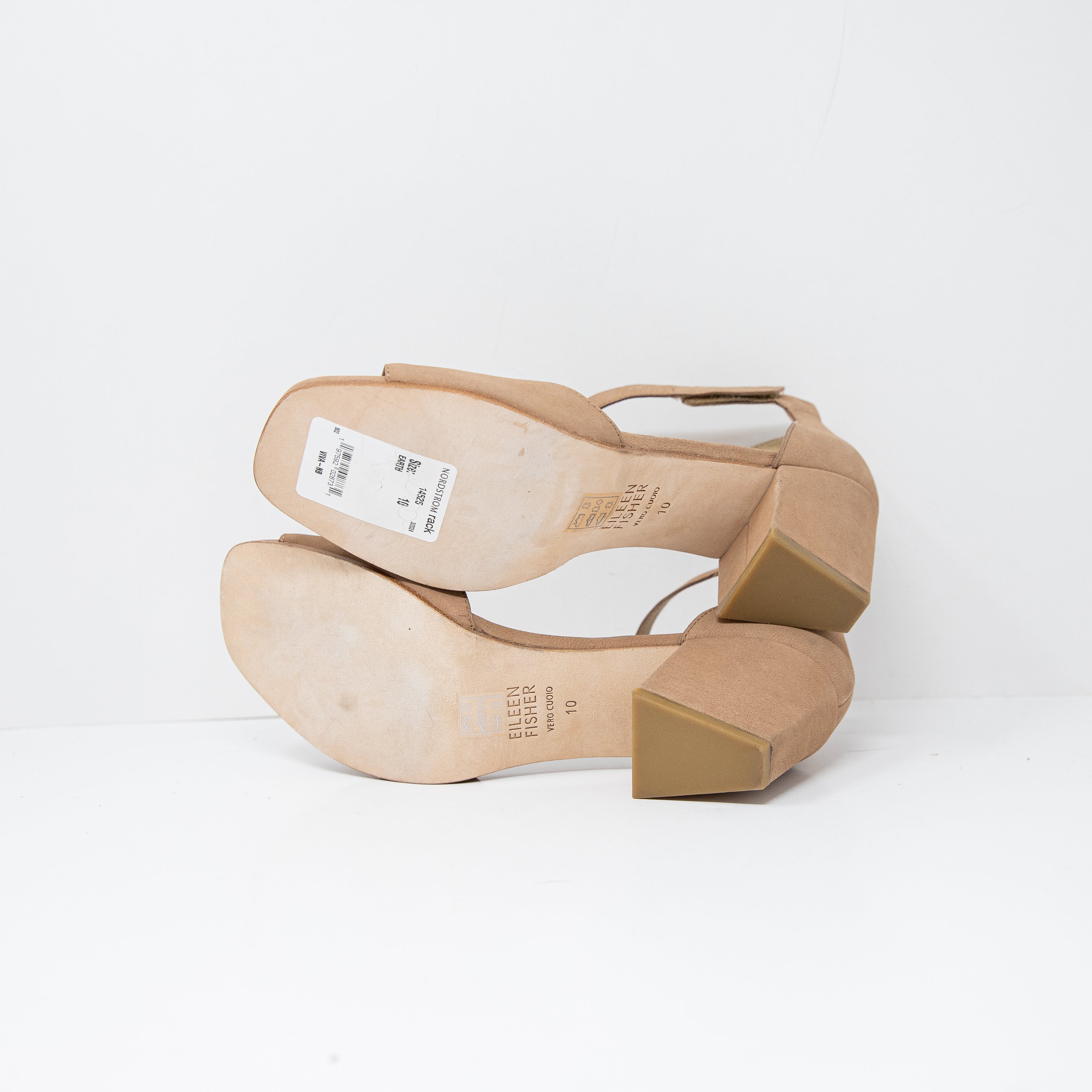 NEW Eileen Fisher Viva Ankle Strap Open Toe Block Heel Nubuck Shoes Nude 10