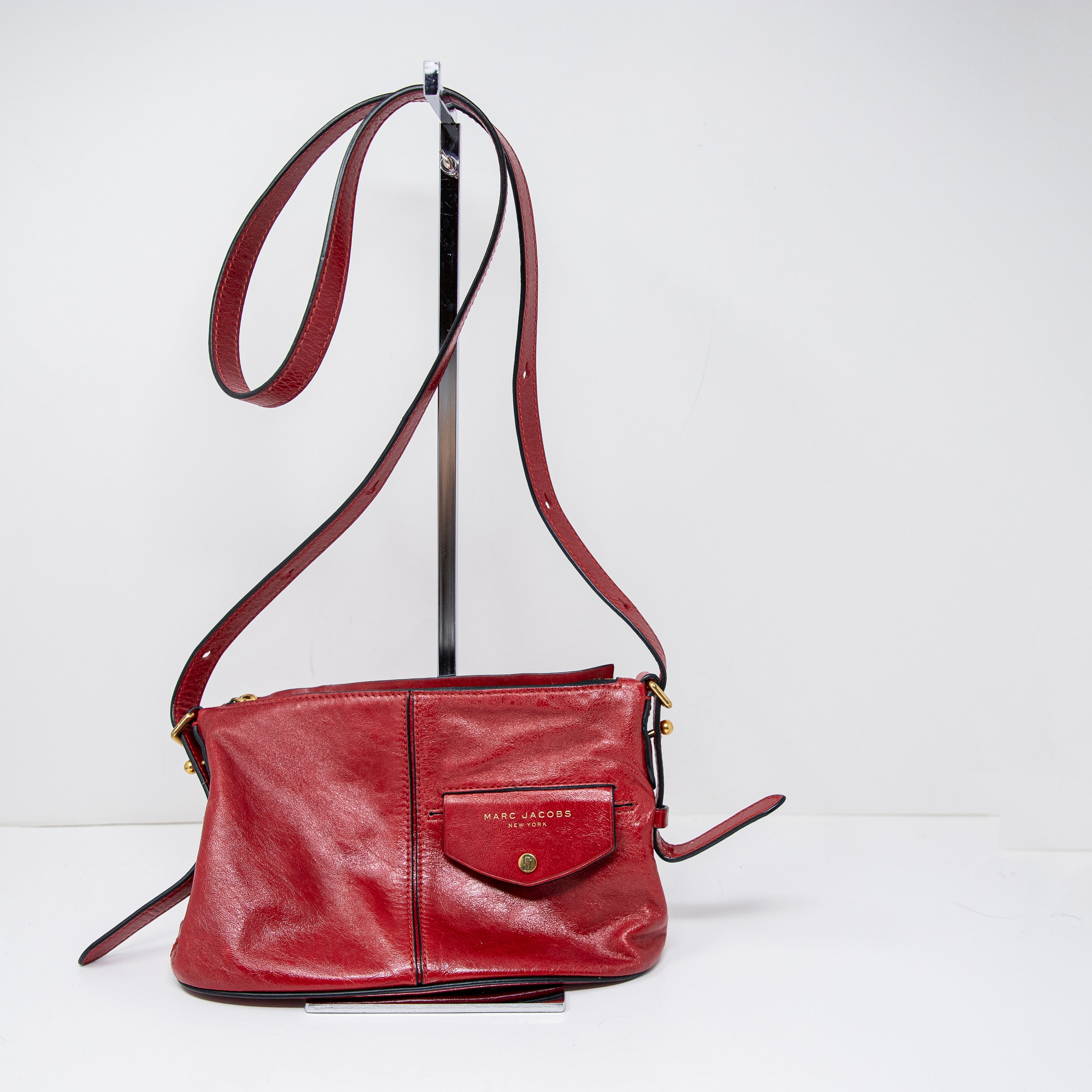 Marc Jacobs Side Sling Genuine Leather Crossbody Shoulder Purse Bag Red