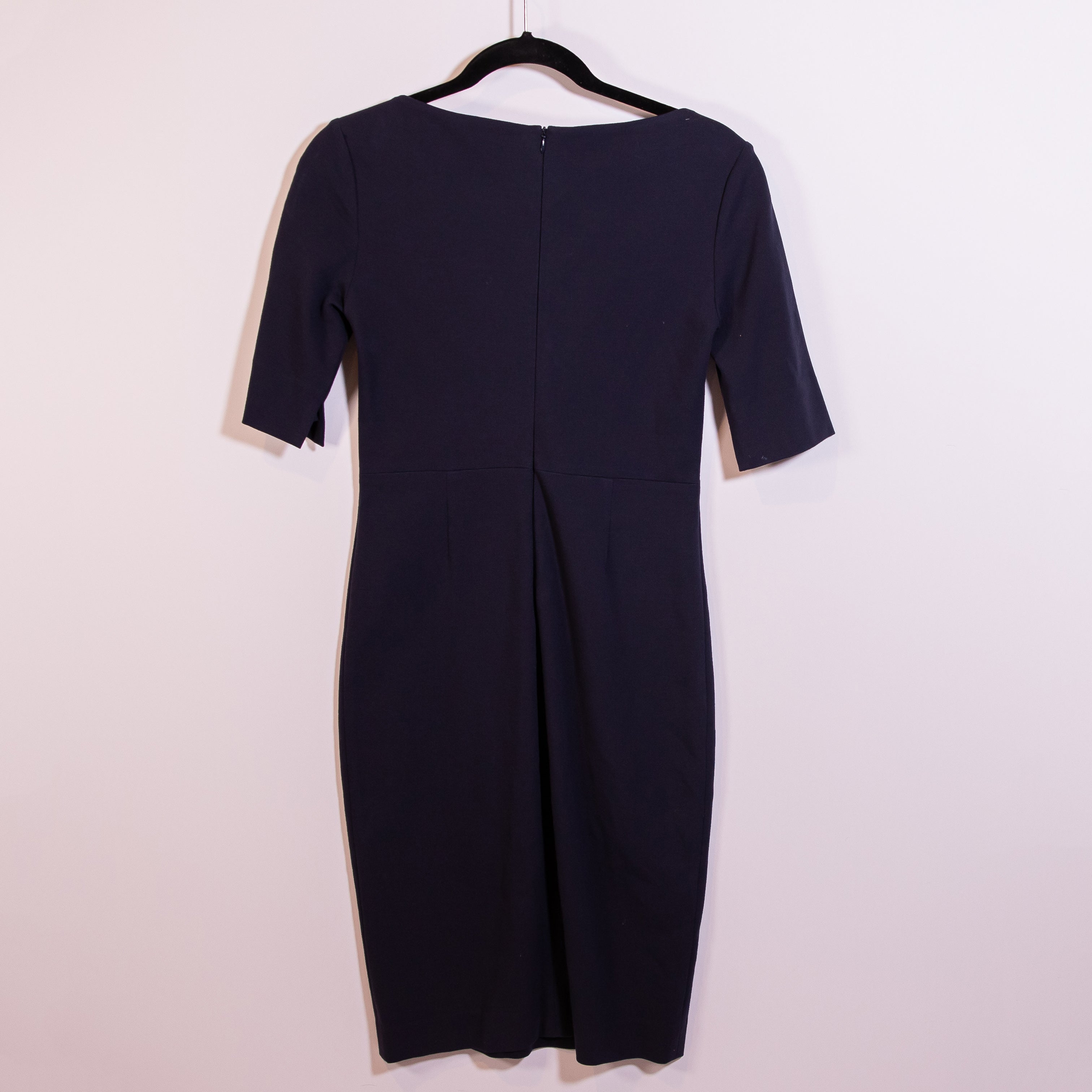 MM. Lafleur Ponte Stretch Notched V Neck Half Sleeve Sheath Midi Dress Blue 2