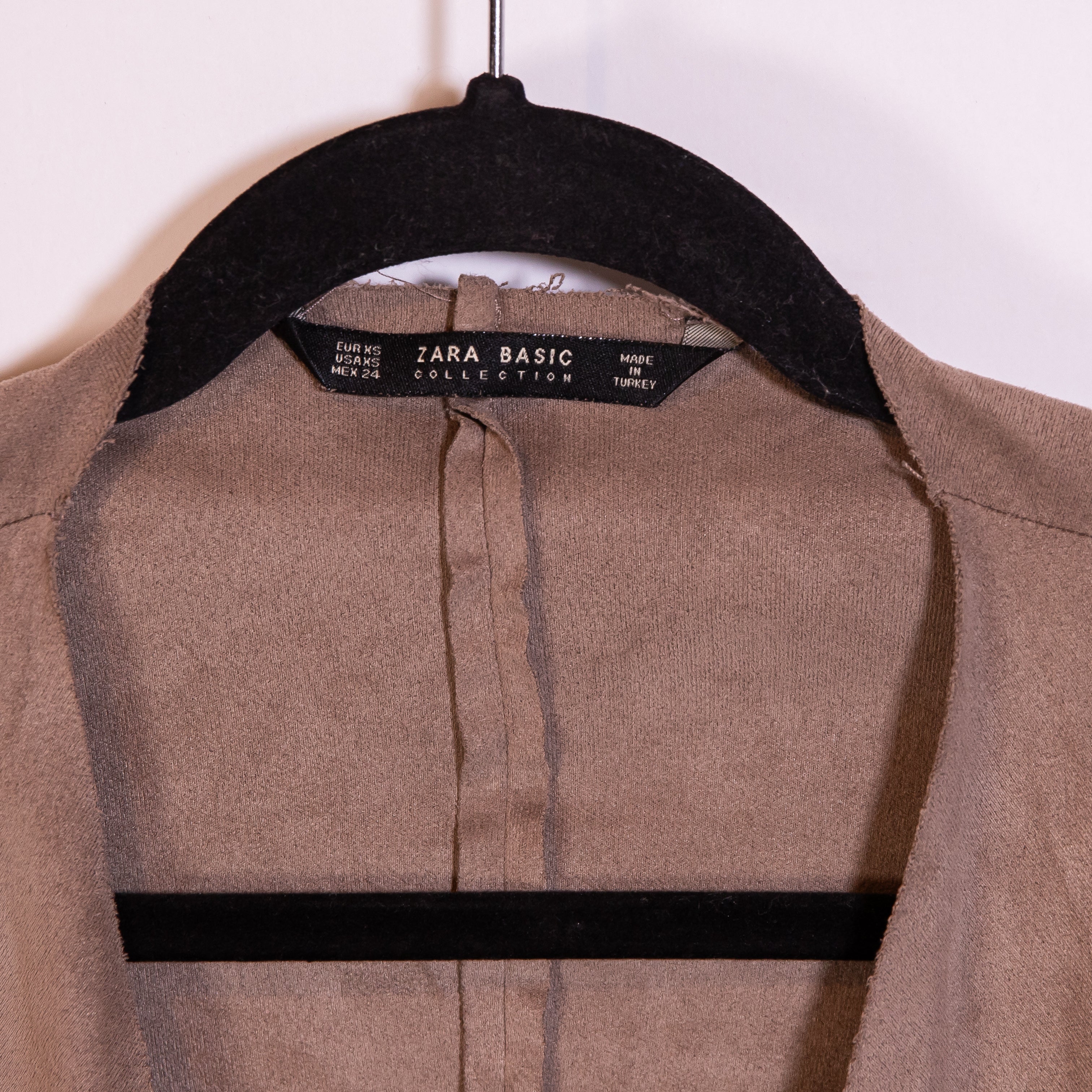 Zara Faux Vegan Suede Open Front Waterfall Asymmetrical Hemline Cardigan Sweater