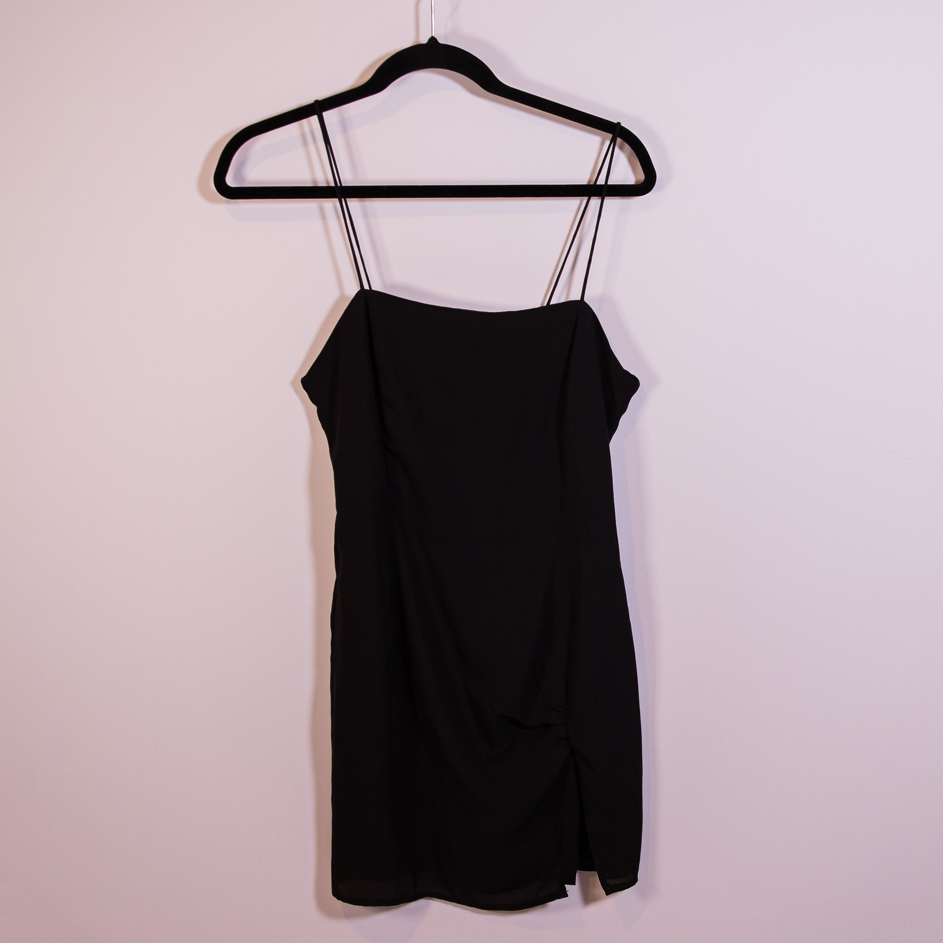 Superdown Chiffon Tank Strap Ruched Side Slit Mini Cocktail Party Dress Black M