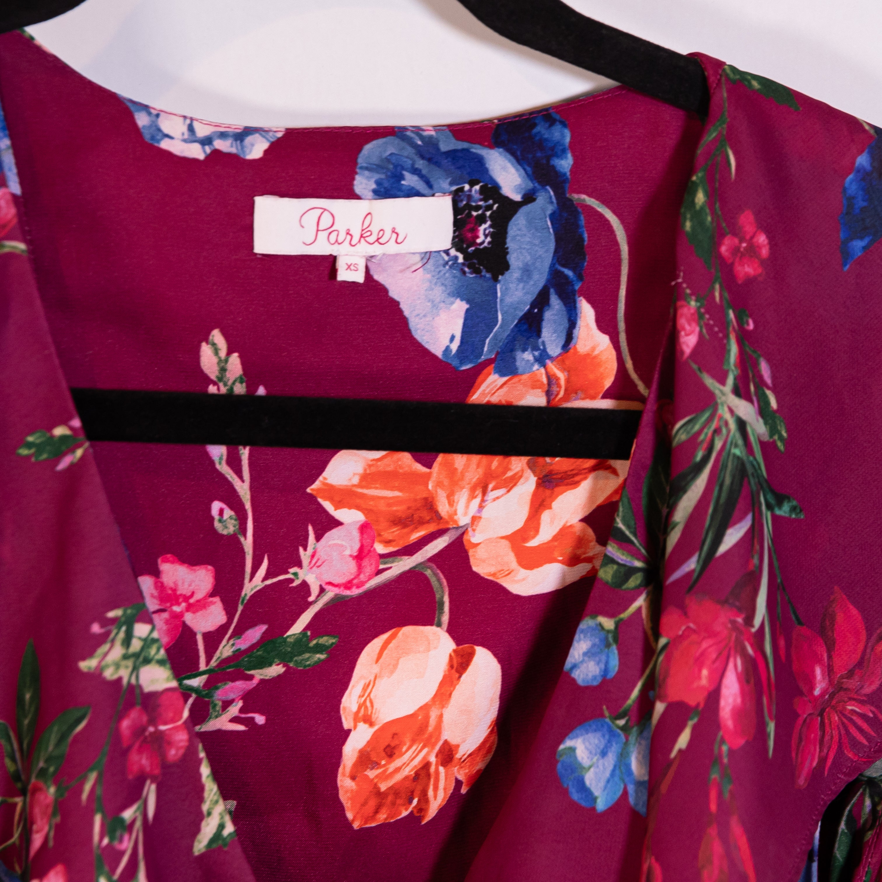 Parker Women's Flutter Short Sleeve Wrap Top With Tie At The Waist Satin Floral