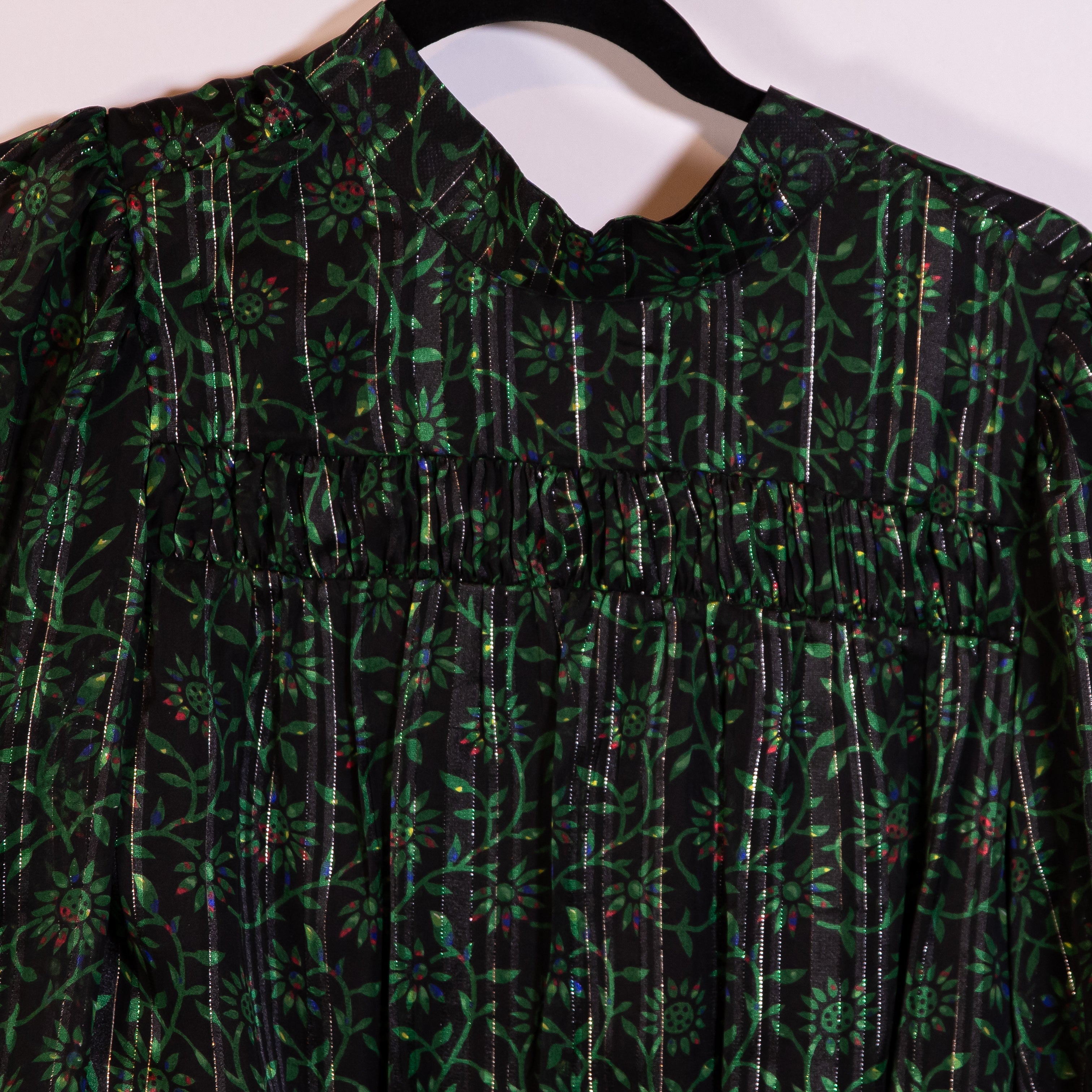 NEW Walter Baker Valeria Stripe Floral Print Long Sleeve Blouse Forest Tulip M