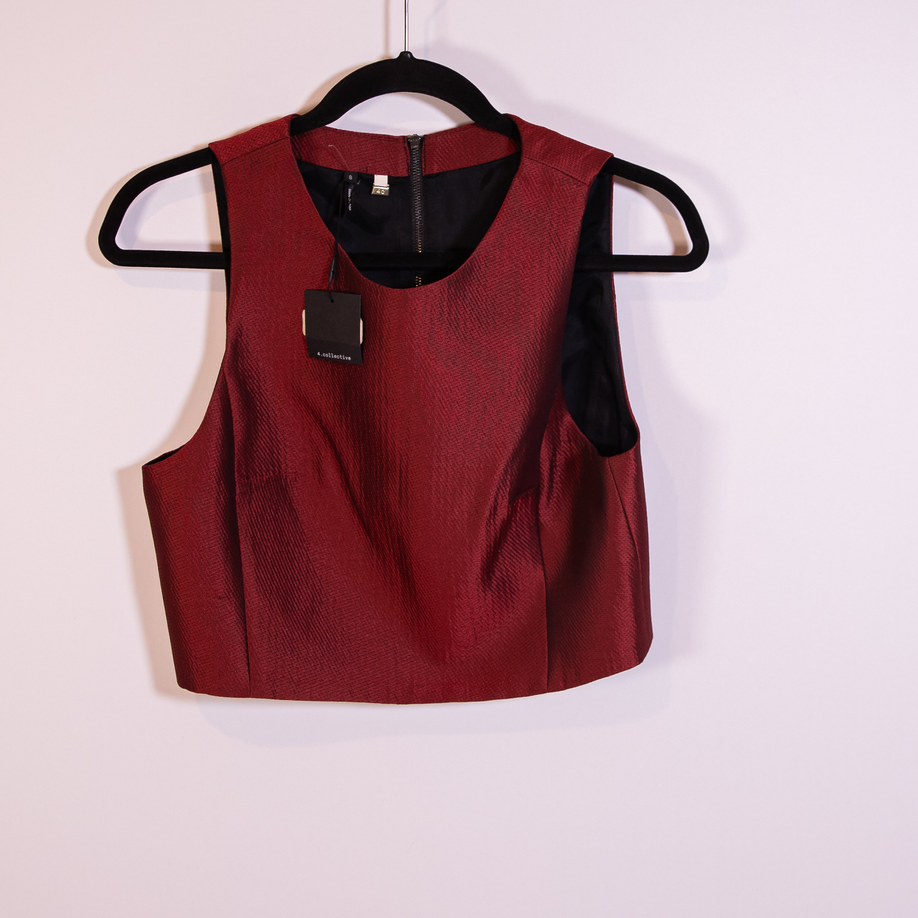 NEW 4.Collective Lulu Jacquard Textured Scoop Neck Sleeveless Blouse Top Red 8