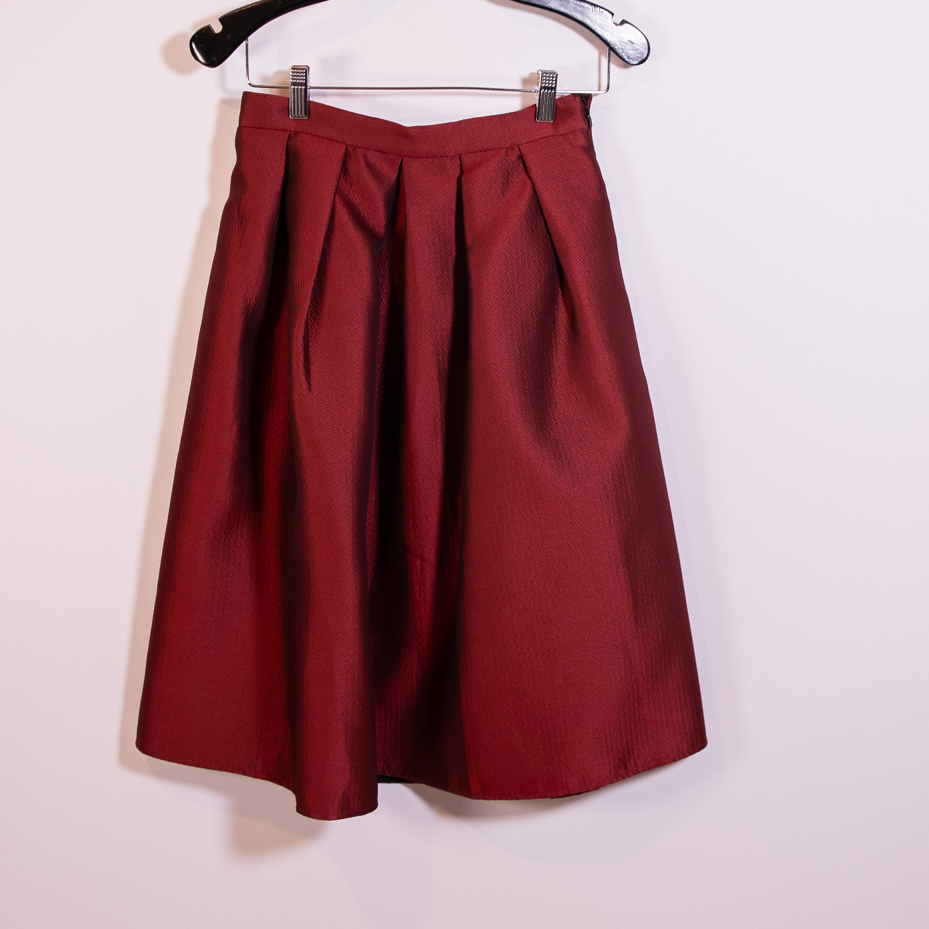 NEW 4.Collective Lulu Jacquard Textured Pleated Pull On A Line Midi Skirt Red 4