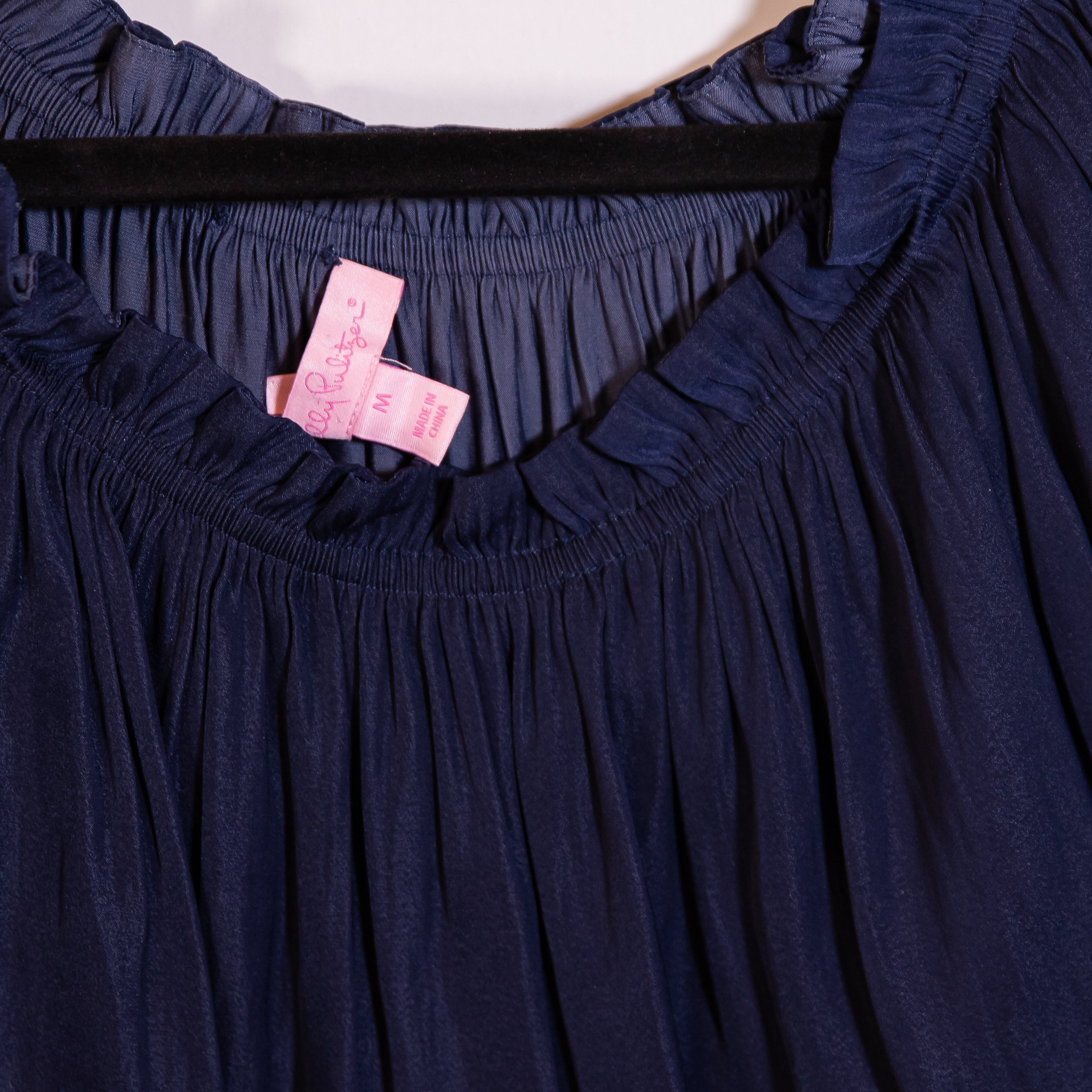 Lilly Pulitzer Dee Ruffle Off The Shoulder Long Sleeve Sateen Blouse Shirt Blue