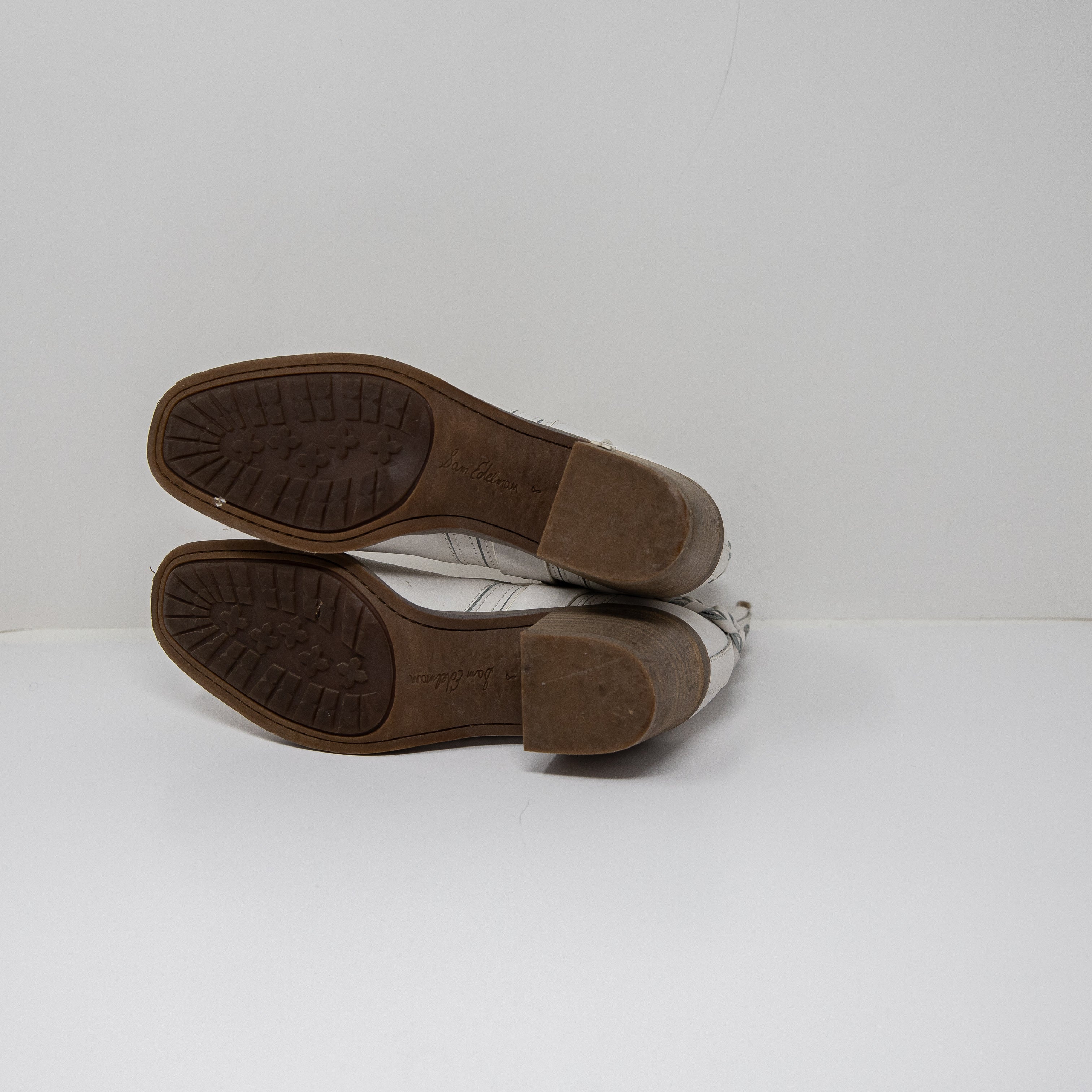 Sam Edelman Dalma Leather Western Braided Strap Pull On Stacked Heel Ankle Boots