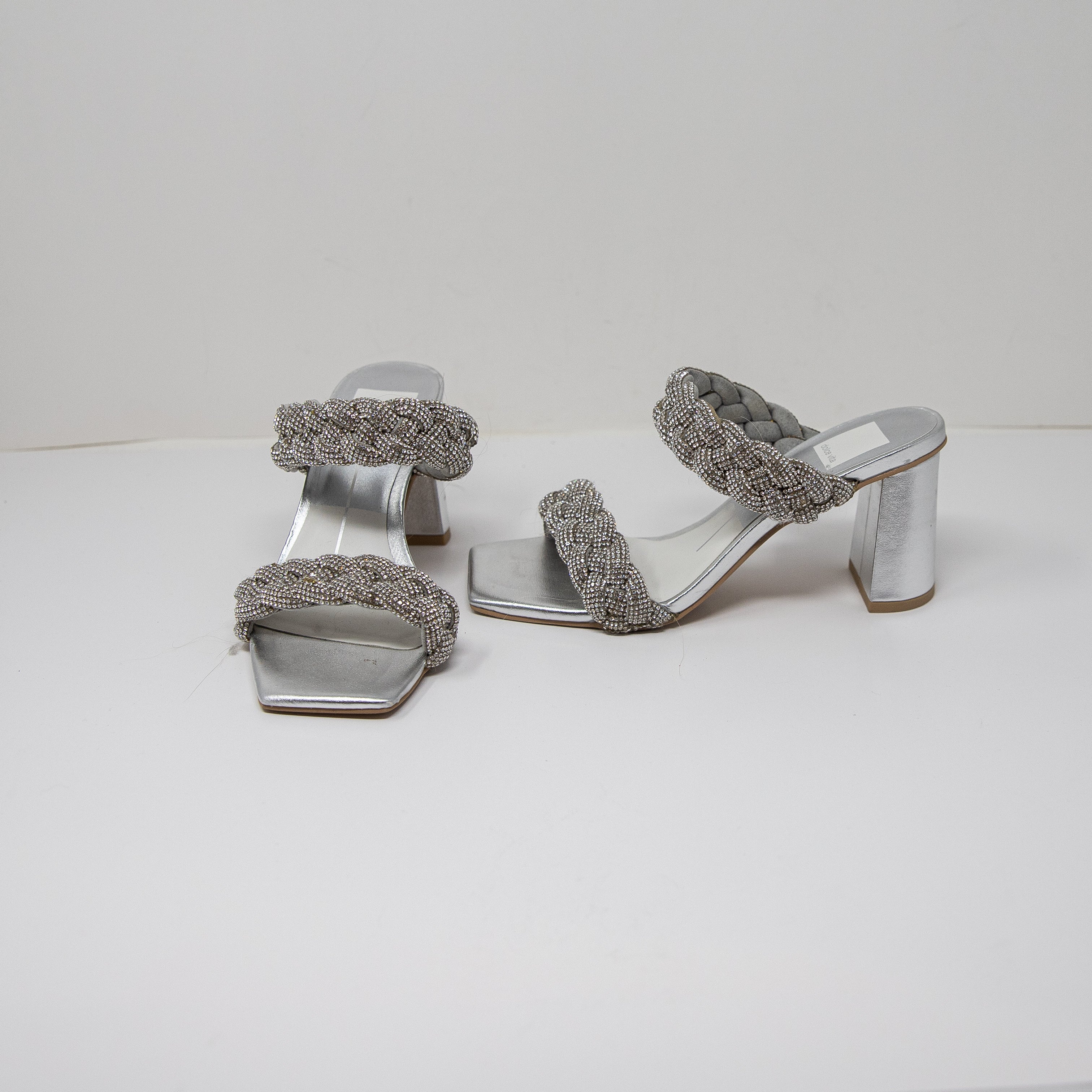 Dolce Vita Paily Crystal Jewel Embellished Braided Strap Heel Sandals Silver 6