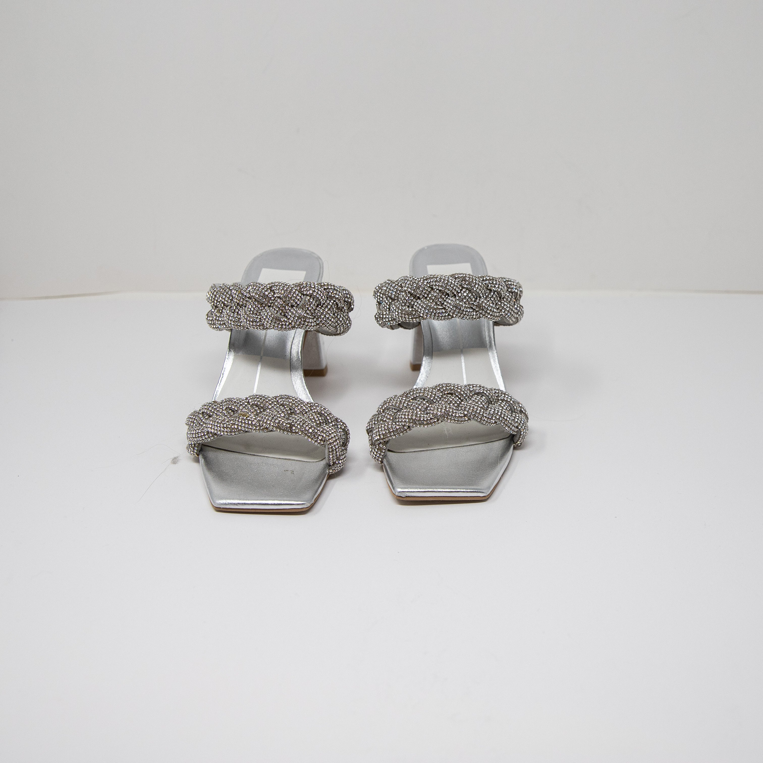 Dolce Vita Paily Crystal Jewel Embellished Braided Strap Heel Sandals Silver 6