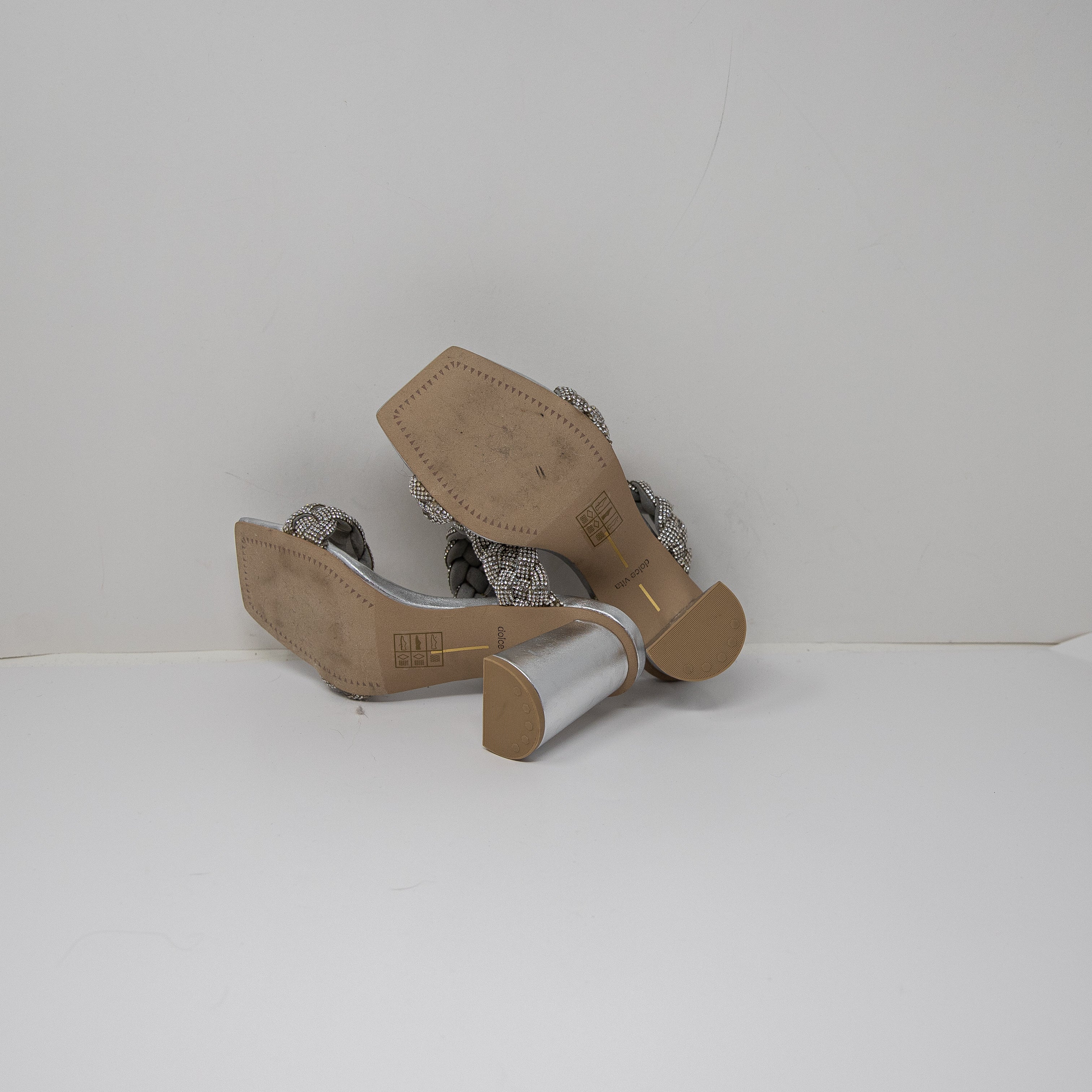 Dolce Vita Paily Crystal Jewel Embellished Braided Strap Heel Sandals Silver 6