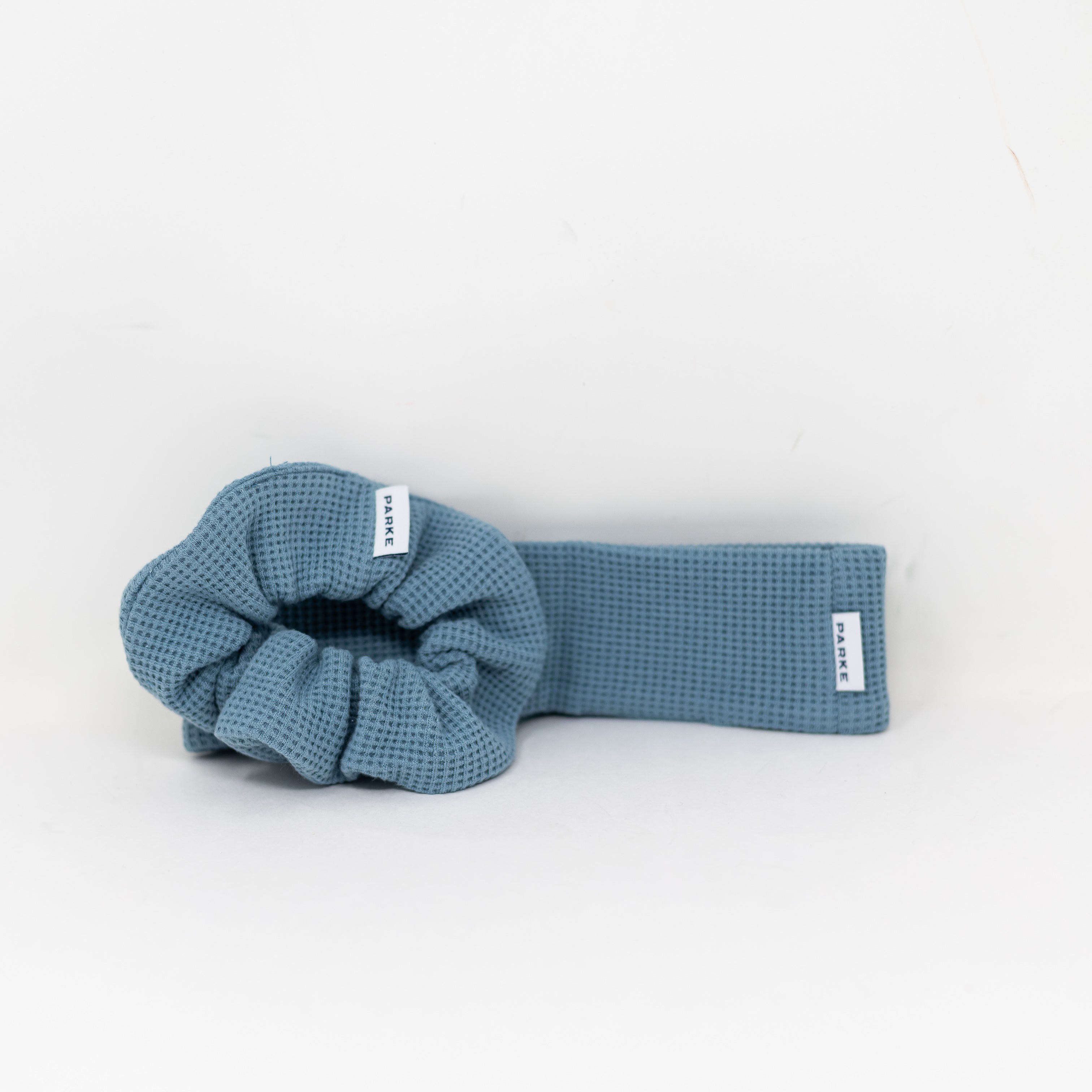 NEW Parke Waffle Weave Cotton Stretch Hair Set Headband Scrunchie Glacier Blue