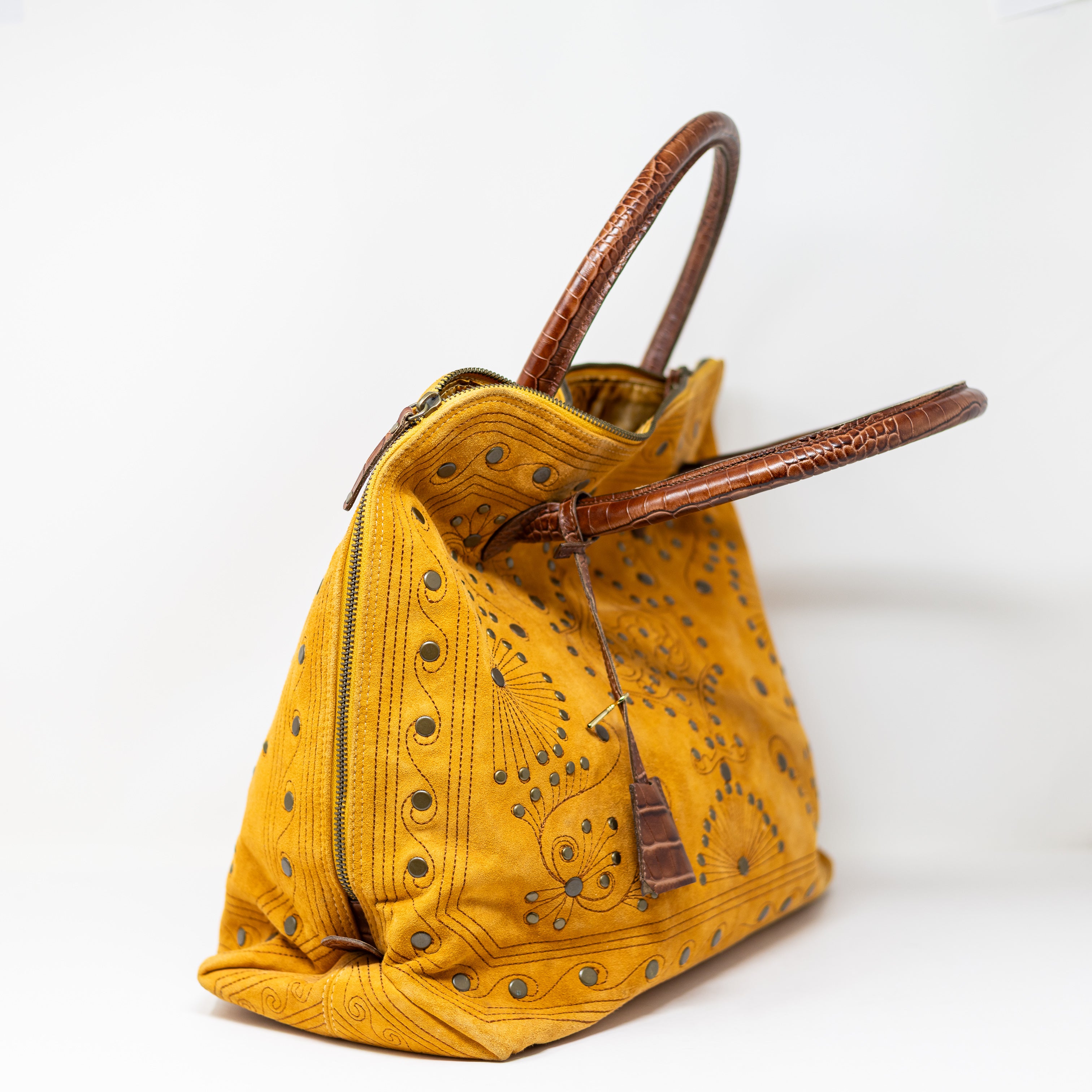 Kissa Genuine Suede Leather Studded Embellished Top Handle Satchel Purse Bag