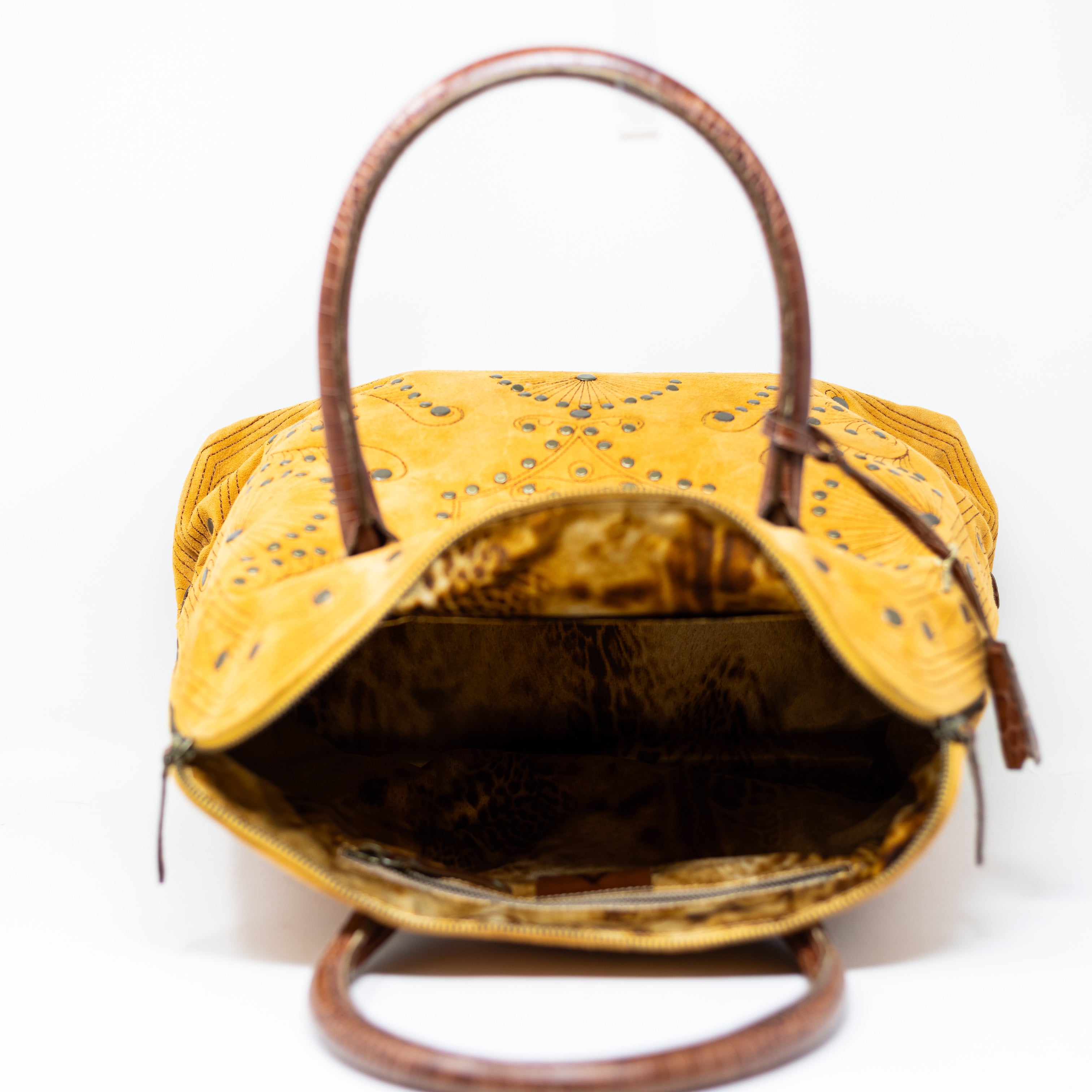 Kissa Genuine Suede Leather Studded Embellished Top Handle Satchel Purse Bag
