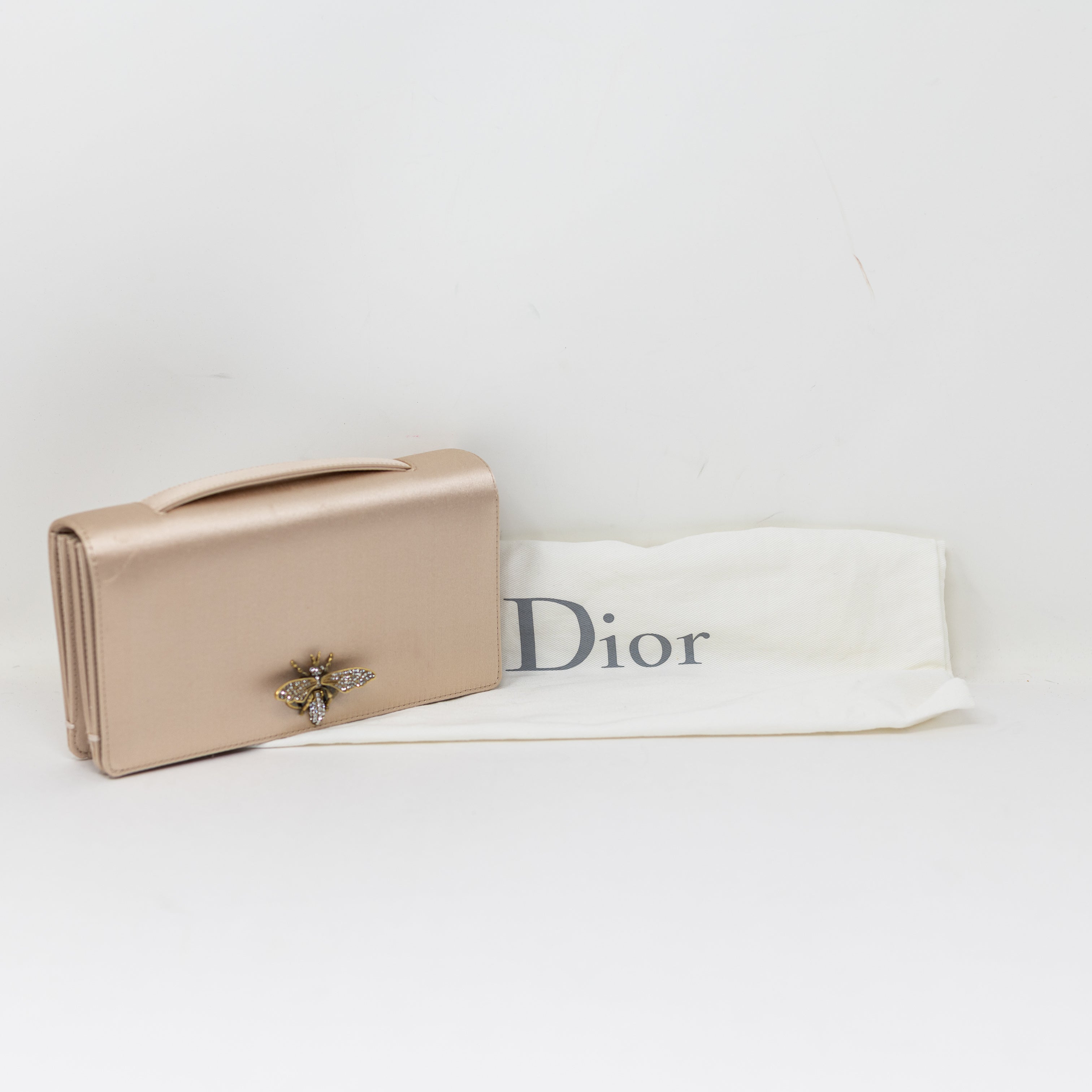 Christian Dior Satin D-Bee Crystal Jewel Embellished Top Handle Clutch Purse Bag