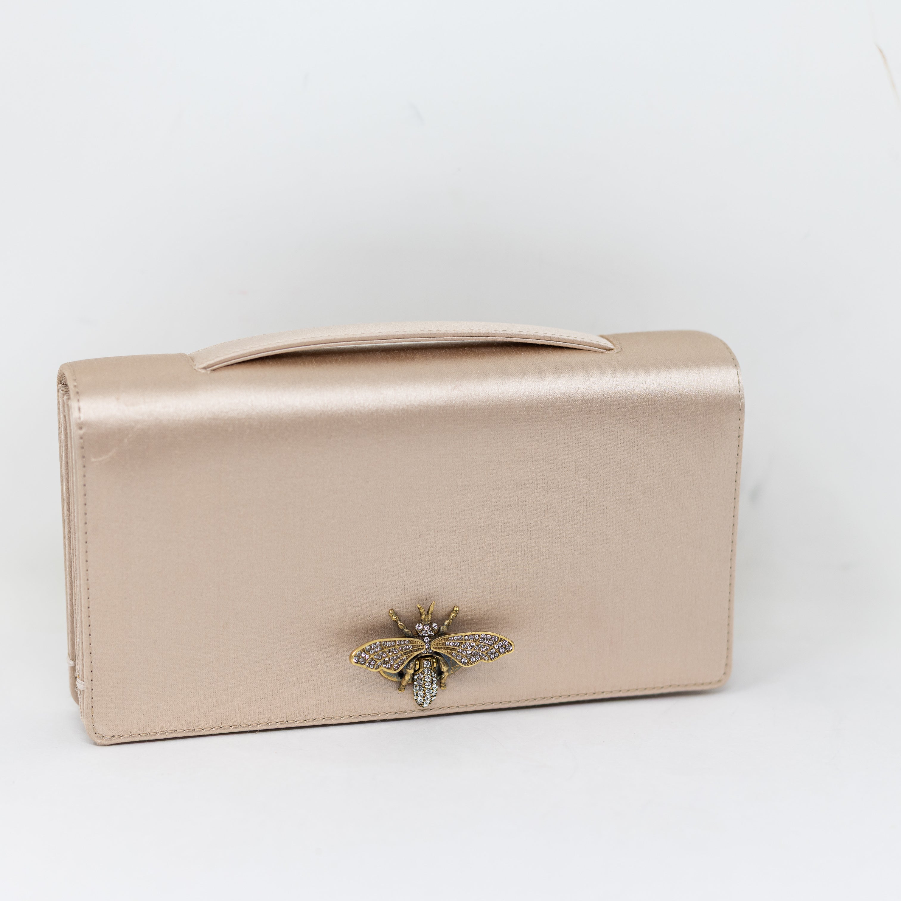Christian Dior Satin D-Bee Crystal Jewel Embellished Top Handle Clutch Purse Bag