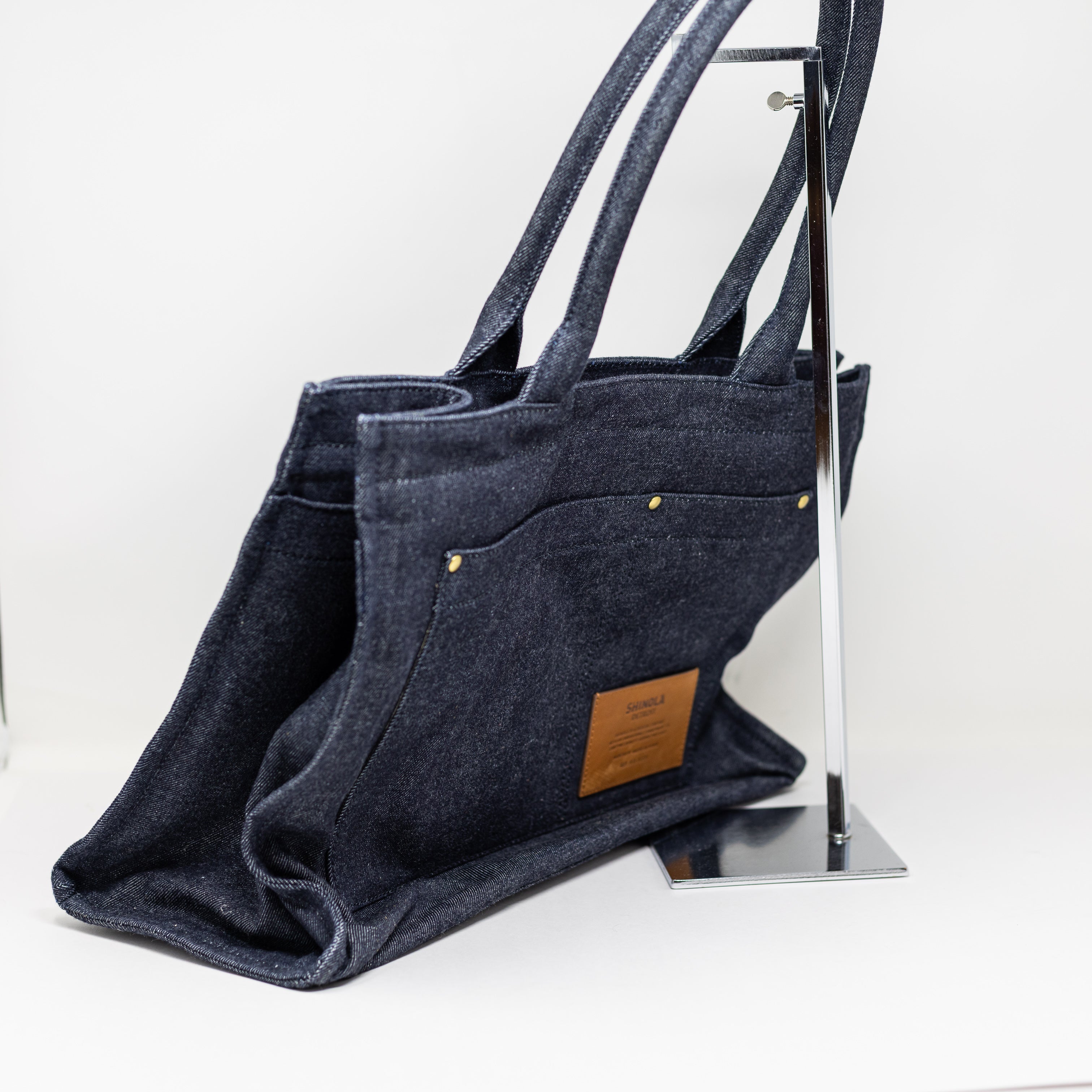 NEW Shinola Runabout Selvedge Denim Jean Cotton Canvas Open Tote Bag Purse Blue