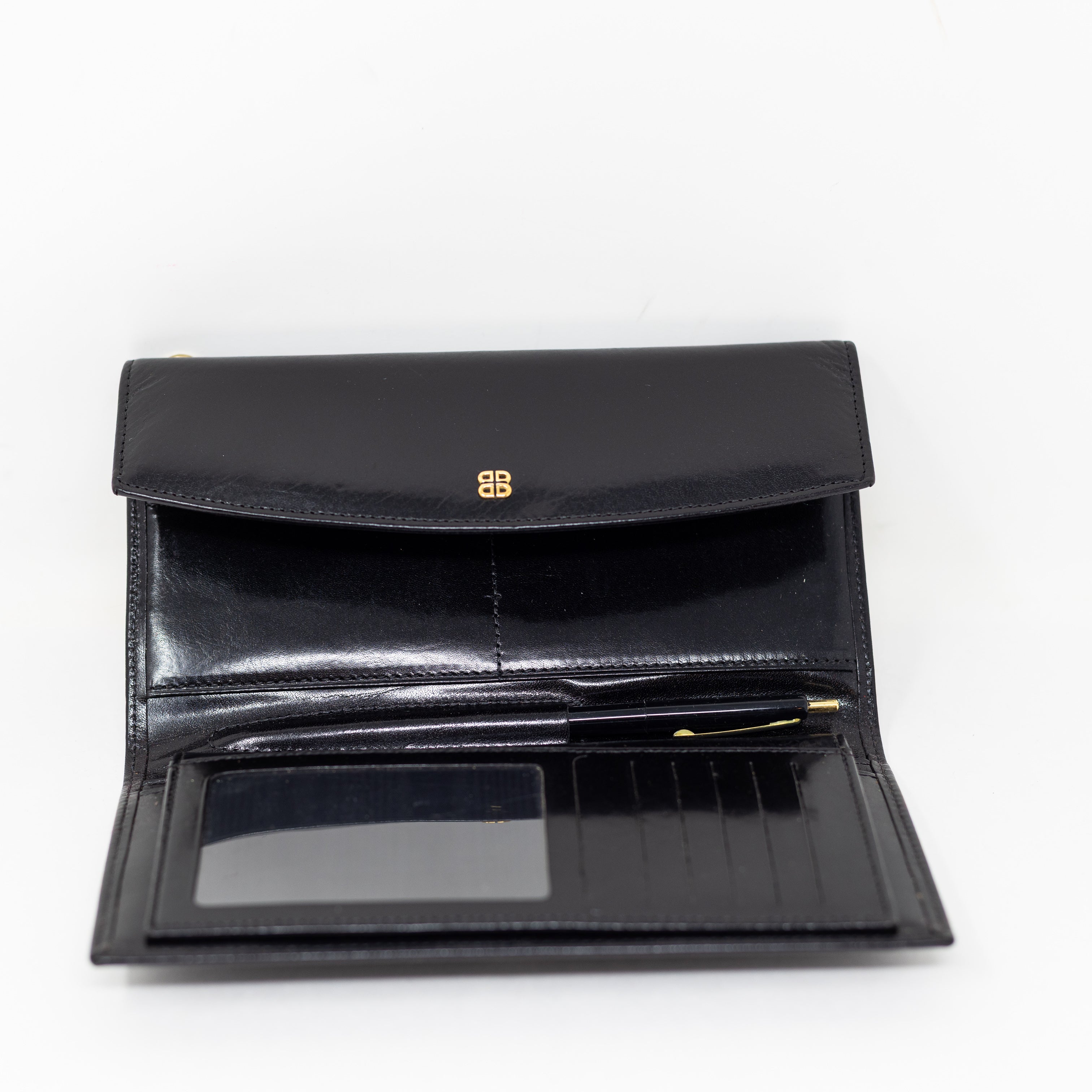 Bosca Genuine Smooth Leather USA Made Slim Trim Fold Snap Wallet Black