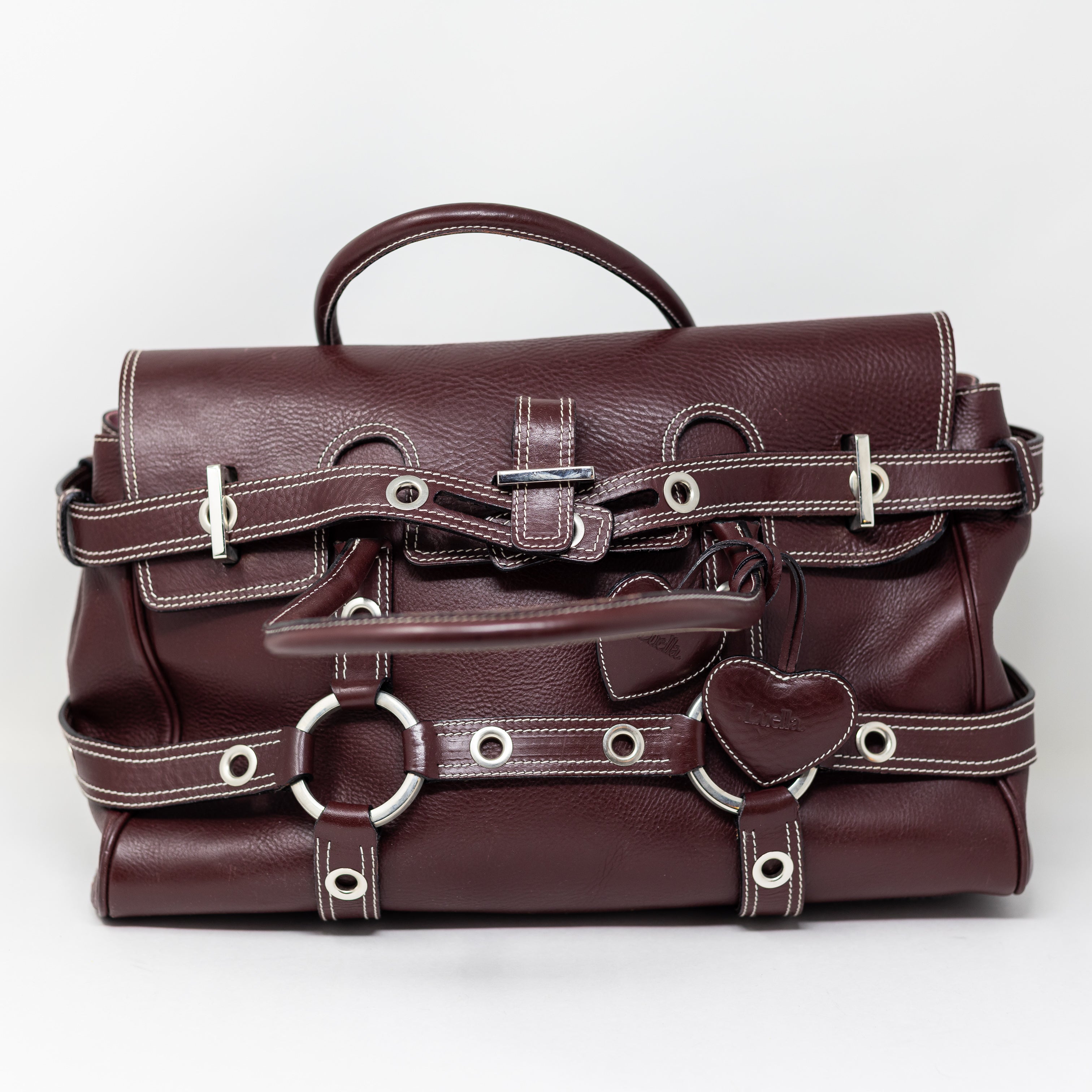 Luella Bartley Gisele Genuine Leather Buckle Satchel Top Handle Purse Bag Purple