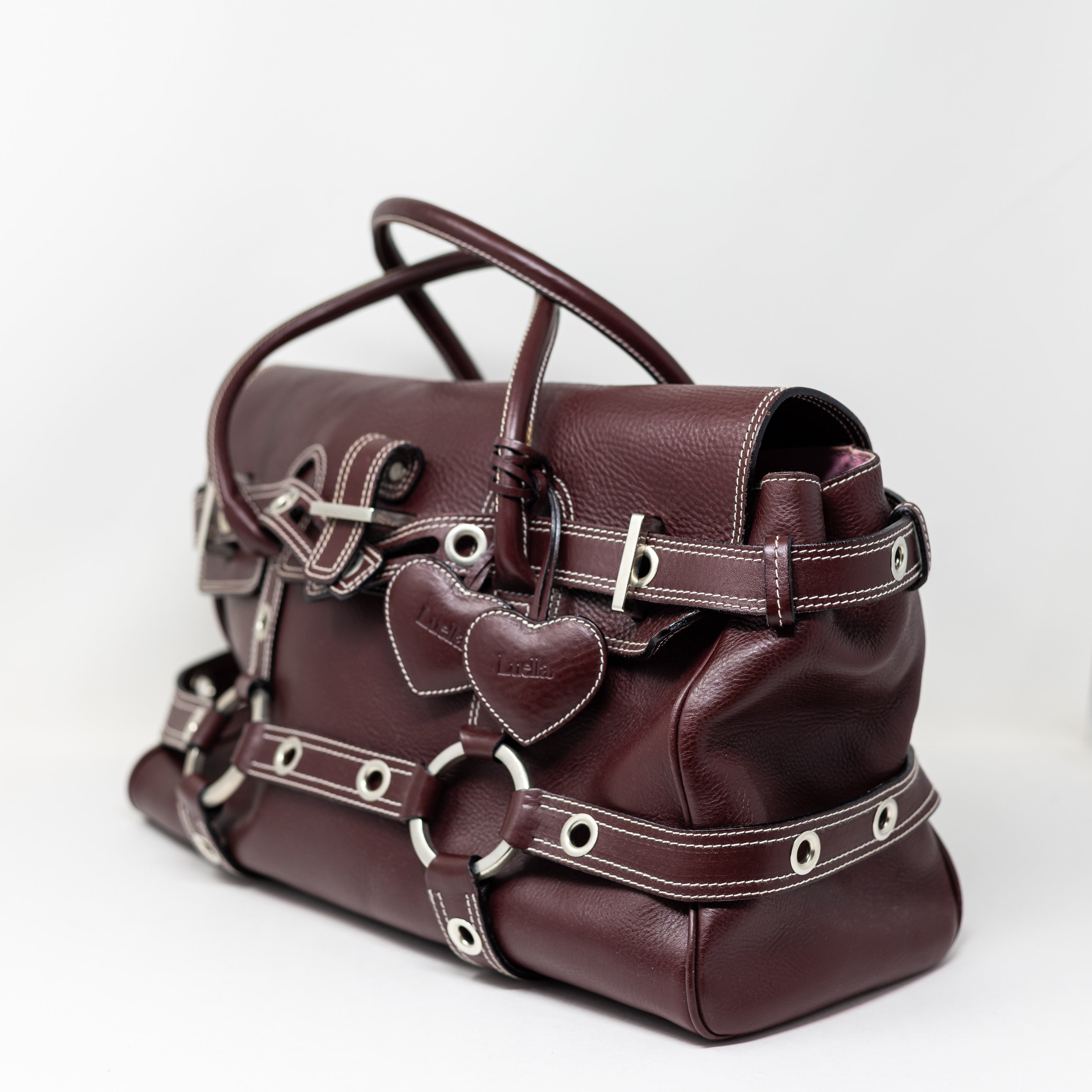 Luella Bartley Gisele Genuine Leather Buckle Satchel Top Handle Purse Bag Purple