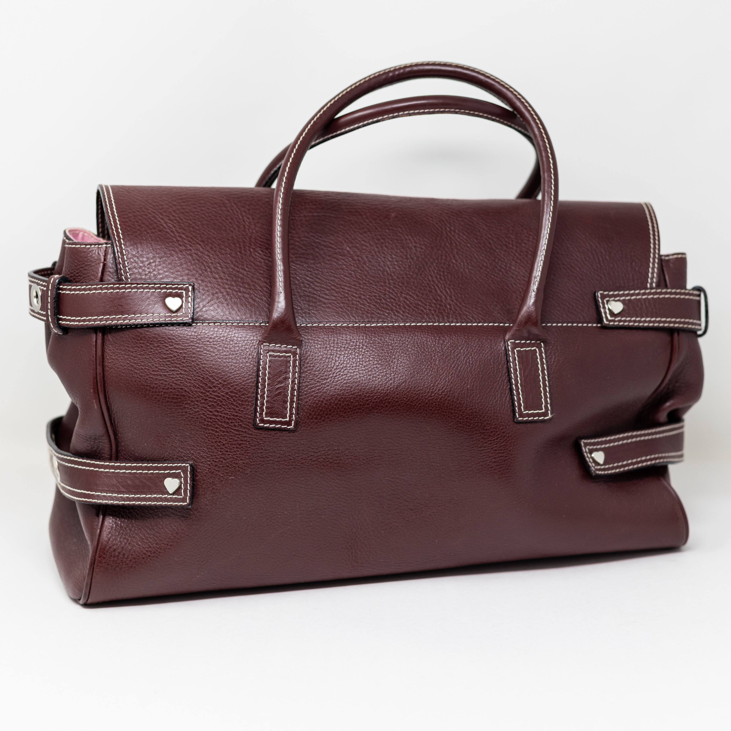 Luella Bartley Gisele Genuine Leather Buckle Satchel Top Handle Purse Bag Purple