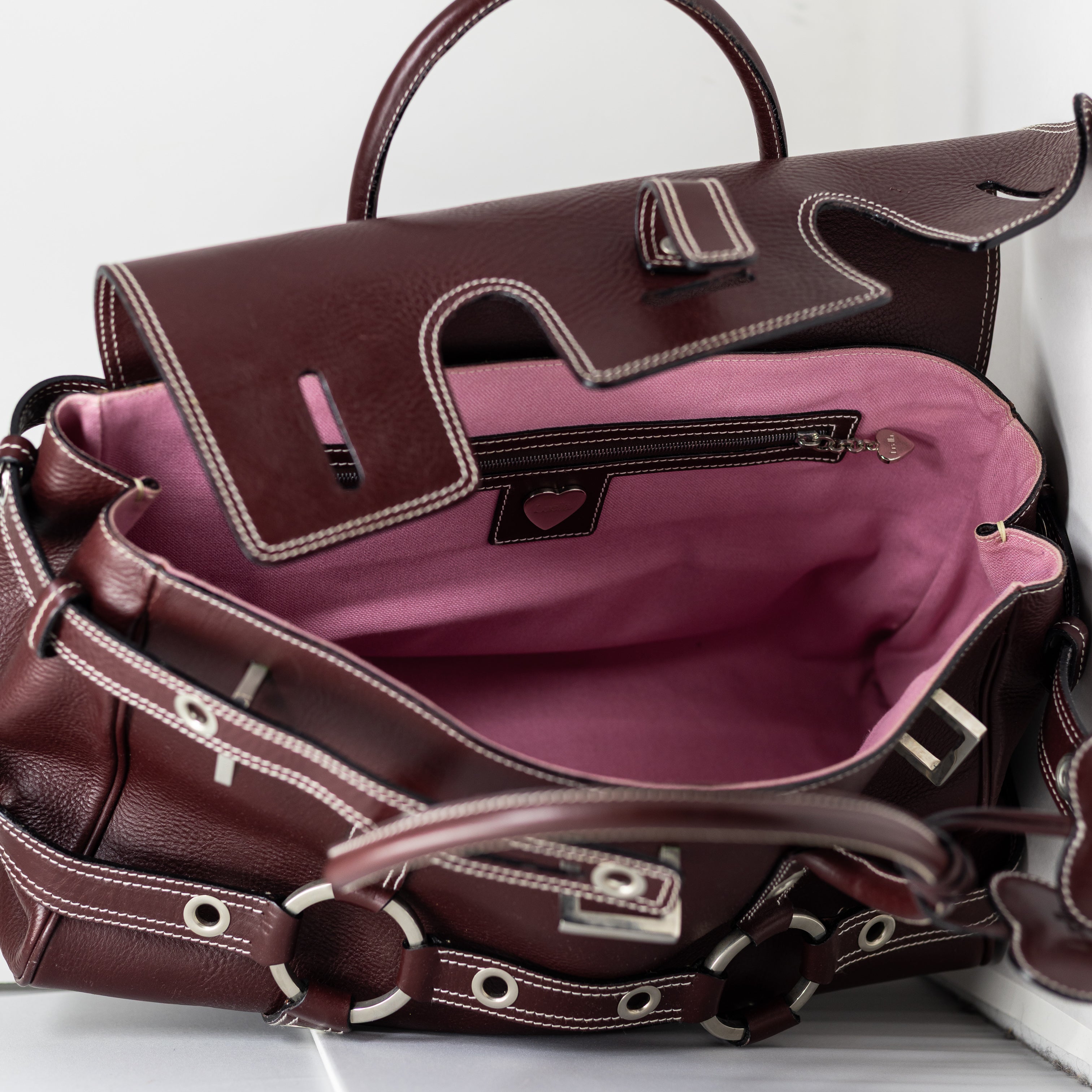 Luella Bartley Gisele Genuine Leather Buckle Satchel Top Handle Purse Bag Purple