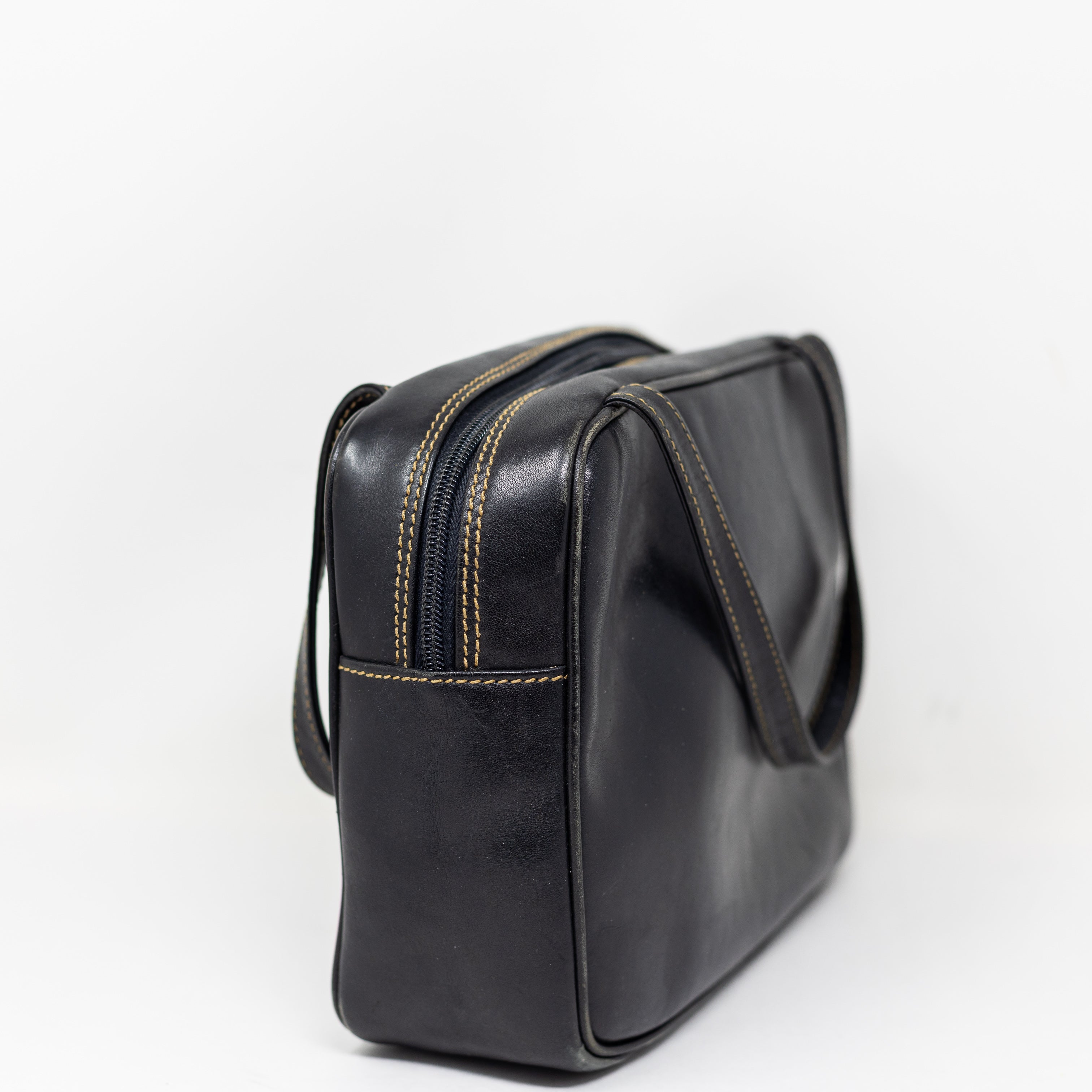 Kate Spade Vintage Genuine Smooth Leather Top Handle Square Purse Bag Tote Black