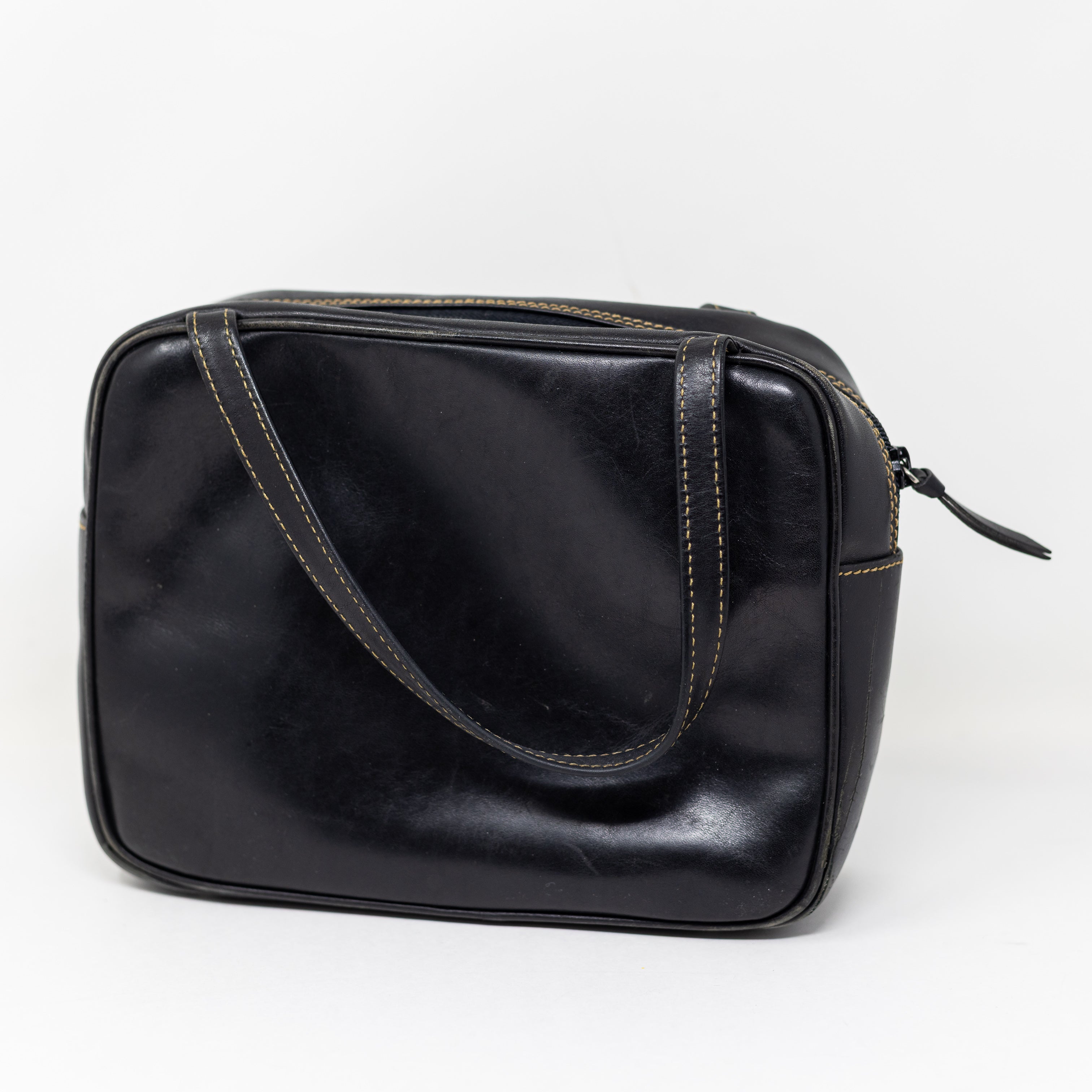 Kate Spade Vintage Genuine Smooth Leather Top Handle Square Purse Bag Tote Black