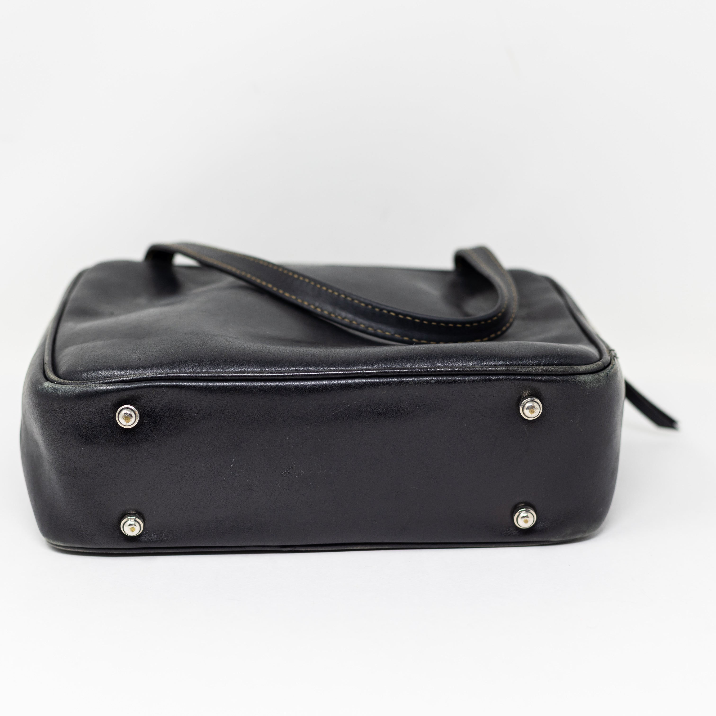 Kate Spade Vintage Genuine Smooth Leather Top Handle Square Purse Bag Tote Black