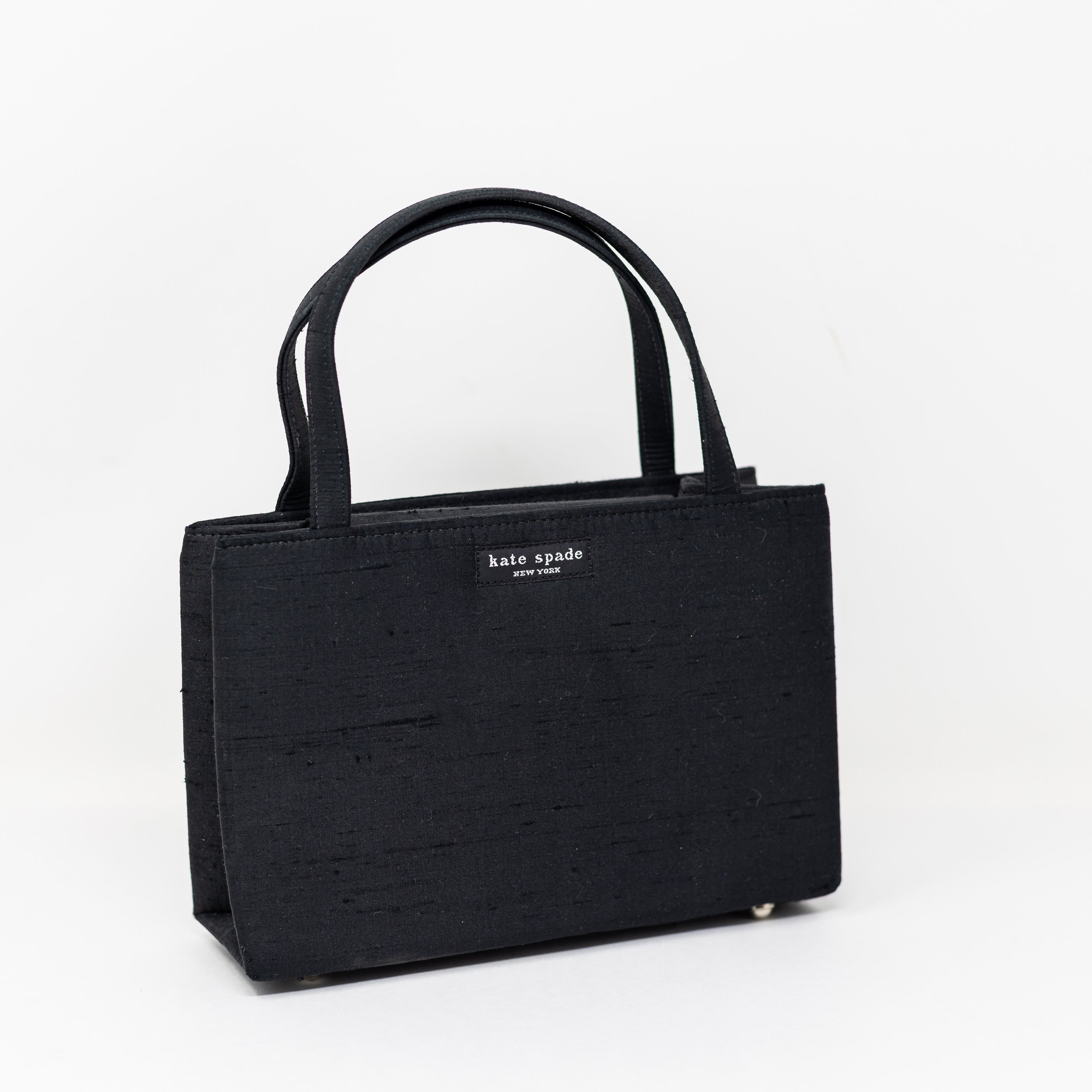 Kate Spade Vintage Raw Silk Textured Top Handle Mini Square Purse Bag Black