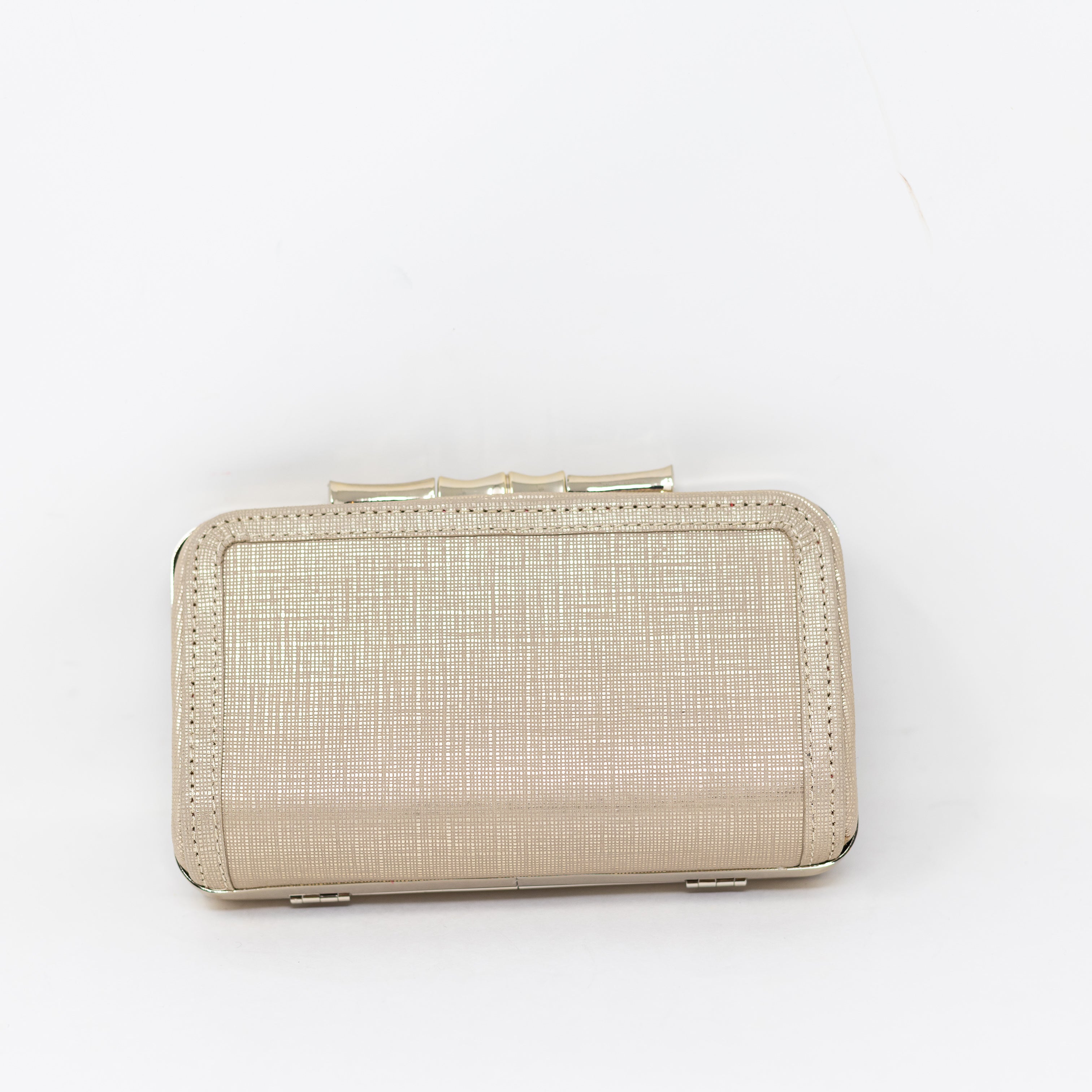 Elaine Turner Gold Metallic Woven Textured Snake Animal Clutch Snap Purse Bag