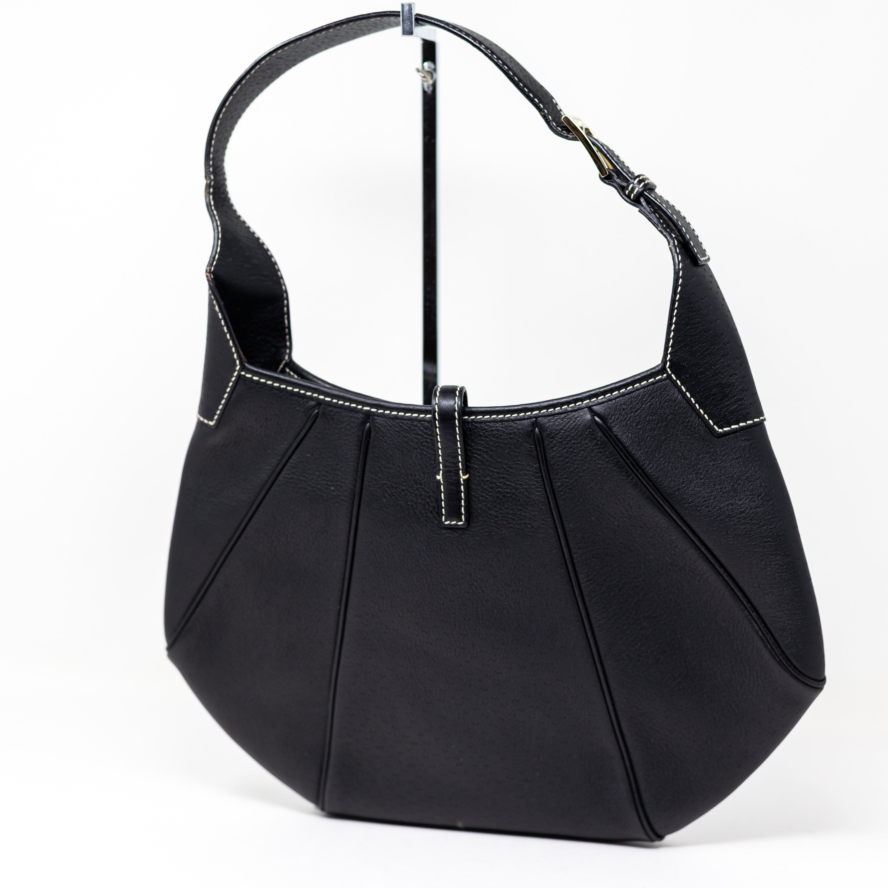 Salvatore Ferragamo Calfskin Genuine Leather Gancini Lock Hobo Shoulder Purse