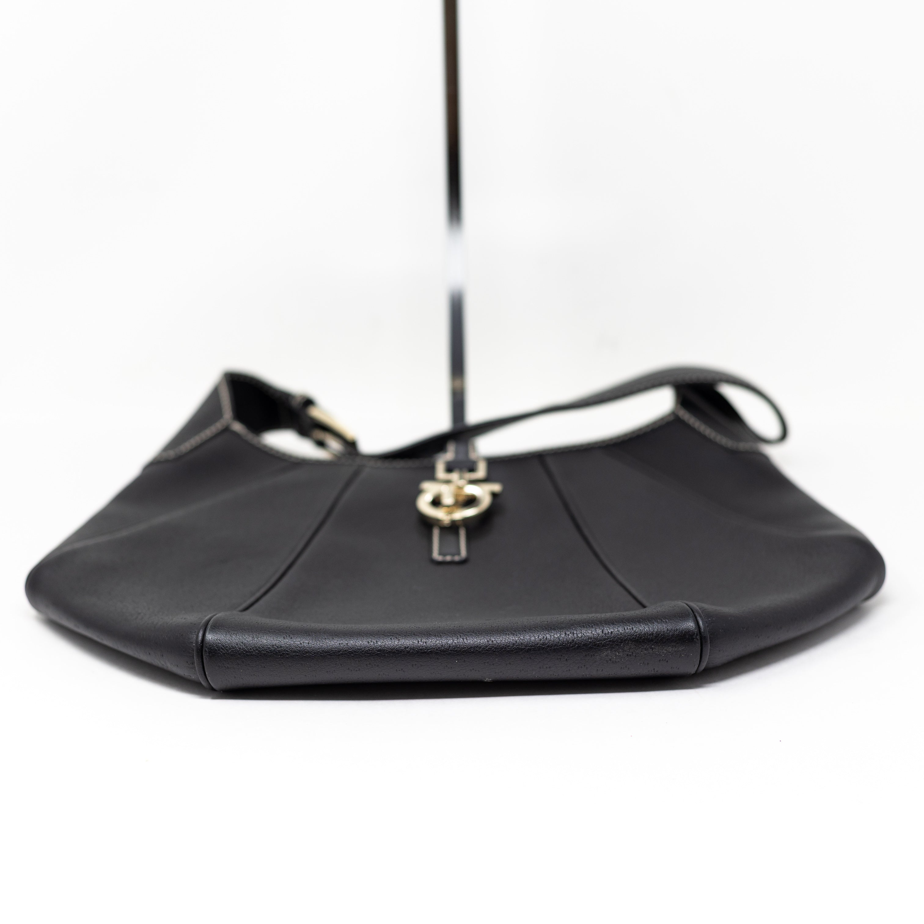 Salvatore Ferragamo Calfskin Genuine Leather Gancini Lock Hobo Shoulder Purse
