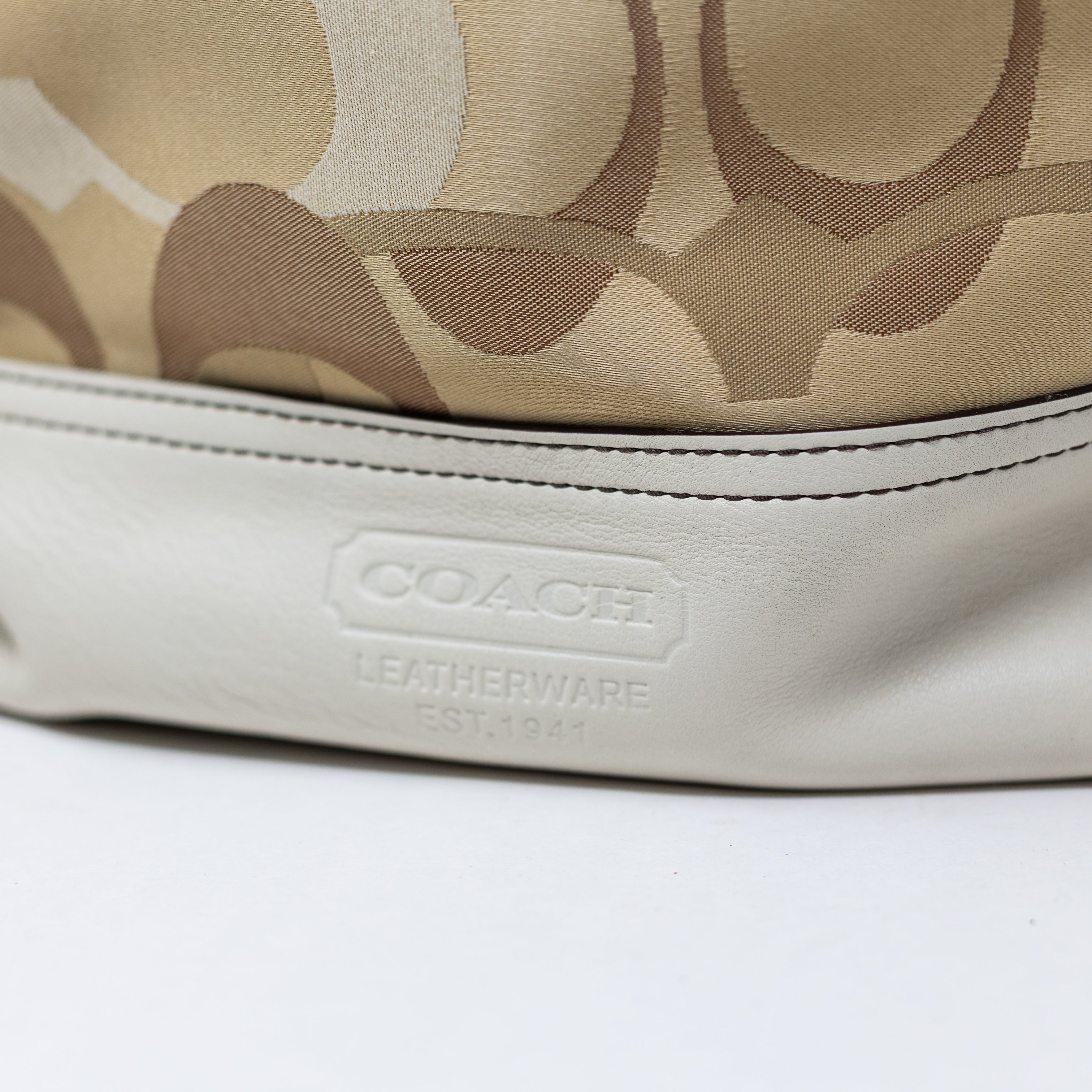 Coach Canvas Genuine Leather Trim Opctic Logo Print Pattern Shoulder Purse Bag