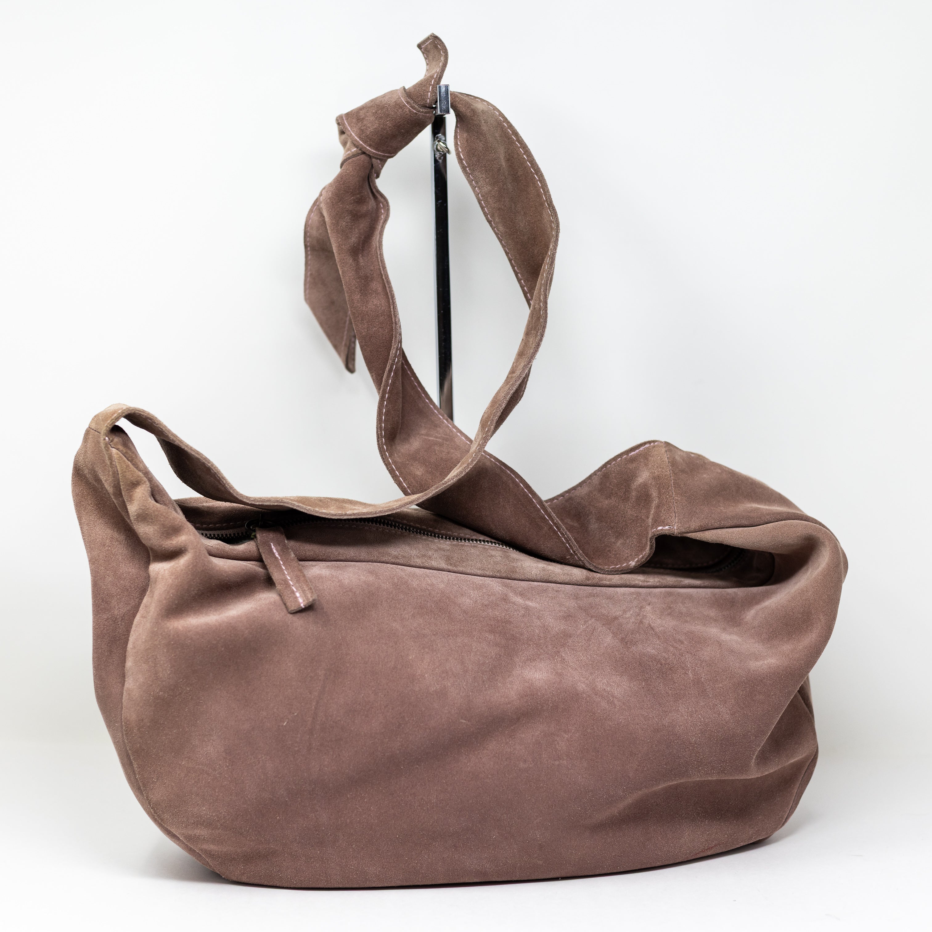 Chloe Genuine Suede Leather Oversized Hobo Twist Knot Tie Shoulder Purse Bag